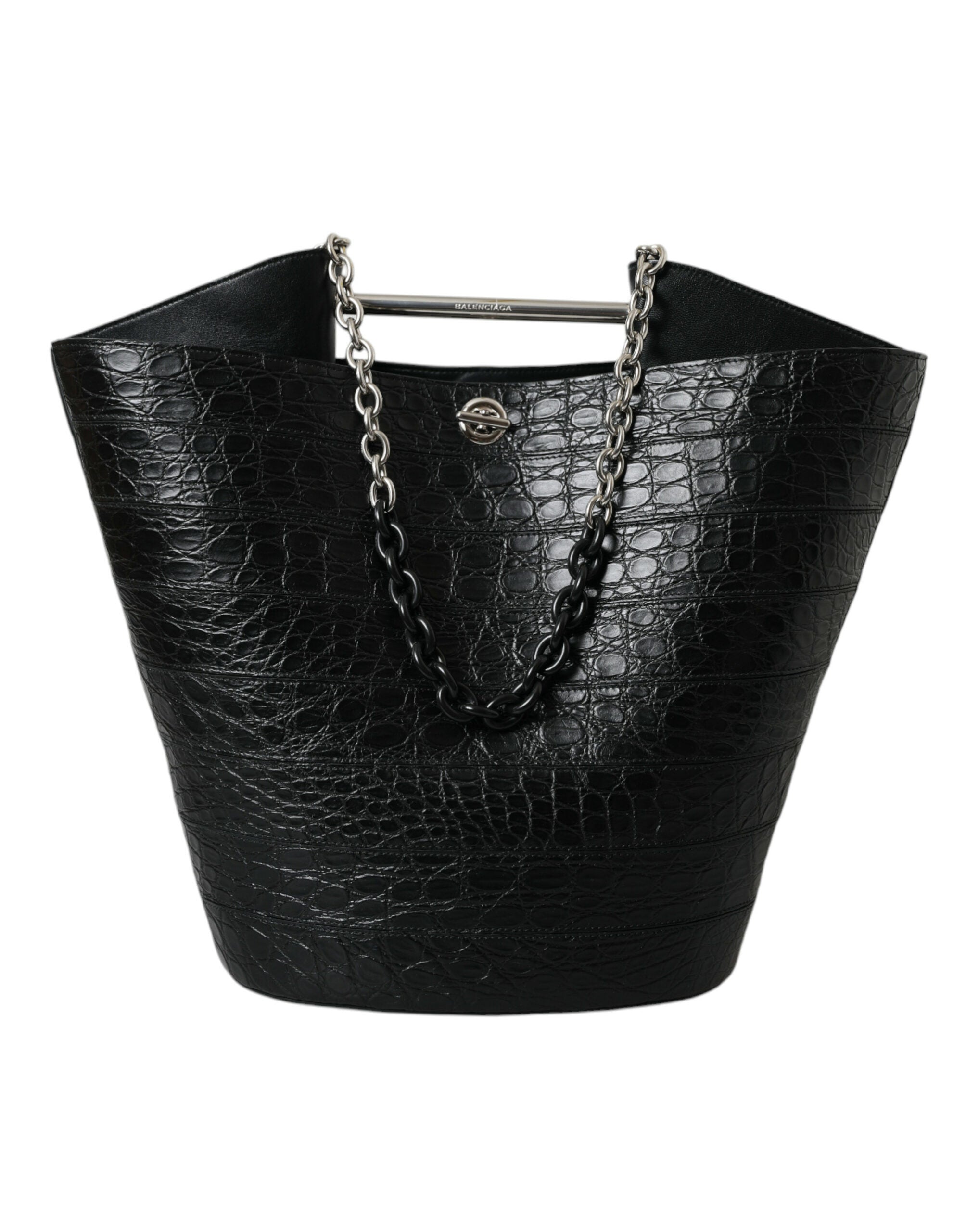 Balenciaga Schwarzes Exotenleder Maxi Bucket Tote Geldbörse Tasche