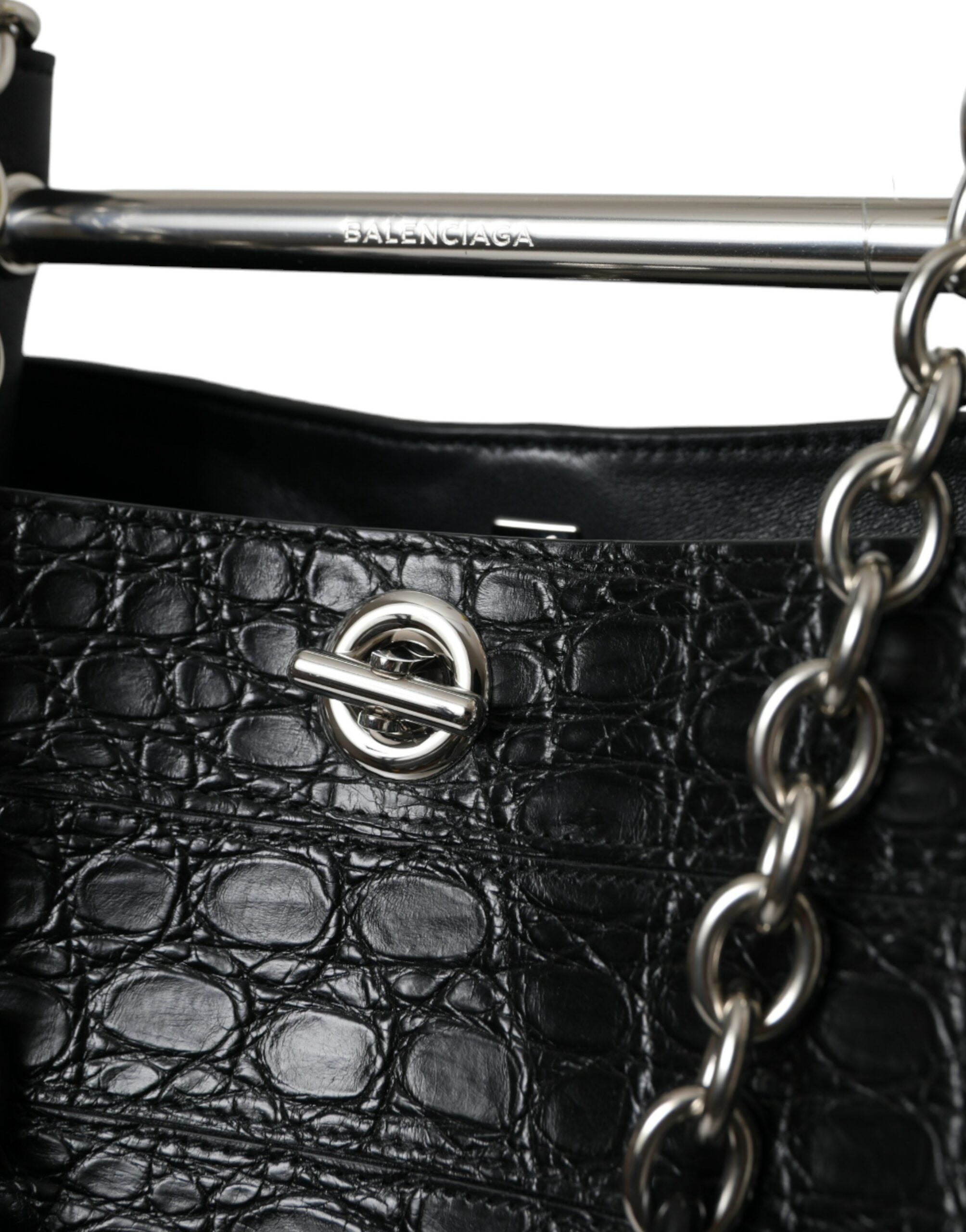 Balenciaga Schwarzes Exotenleder Maxi Bucket Tote Geldbörse Tasche