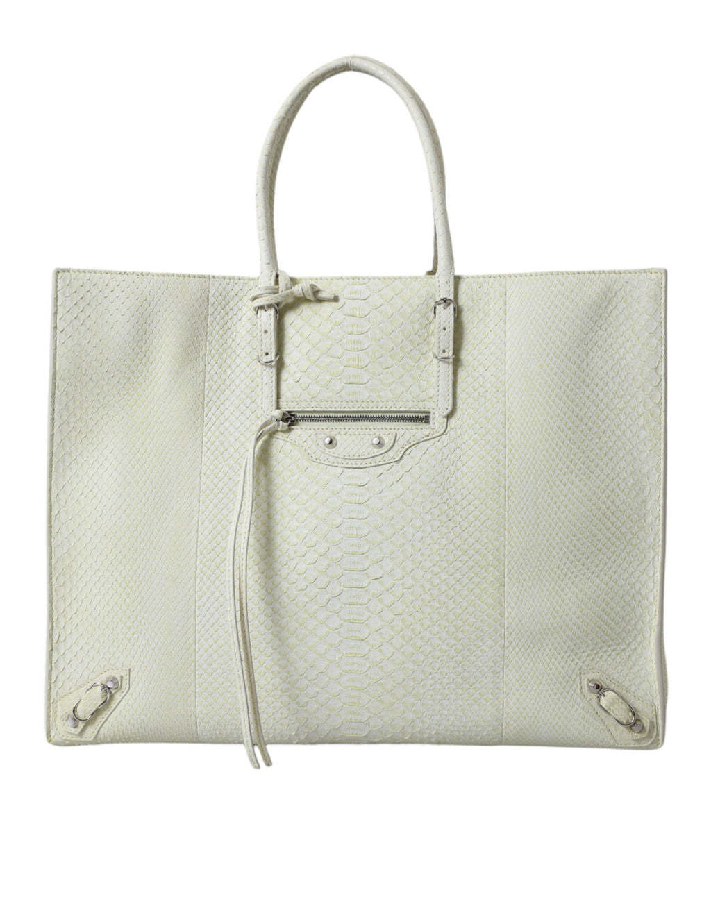 Balenciaga Weiß Gelb Exotische Haut Leder Einkaufstasche PAPIER Tasche