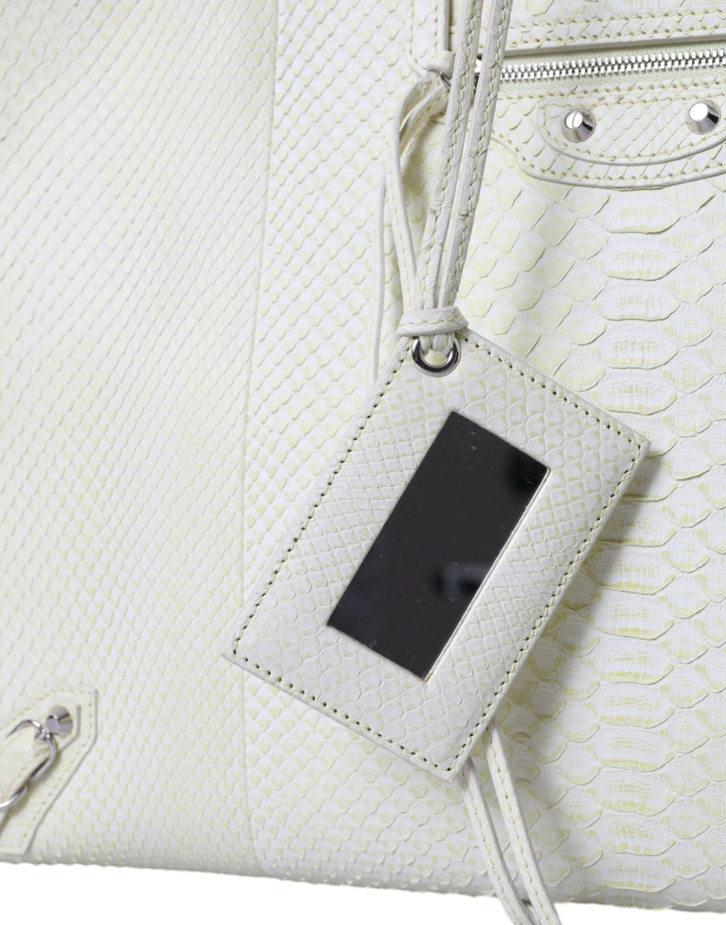 Balenciaga Weiß Gelb Exotische Haut Leder Einkaufstasche PAPIER Tasche