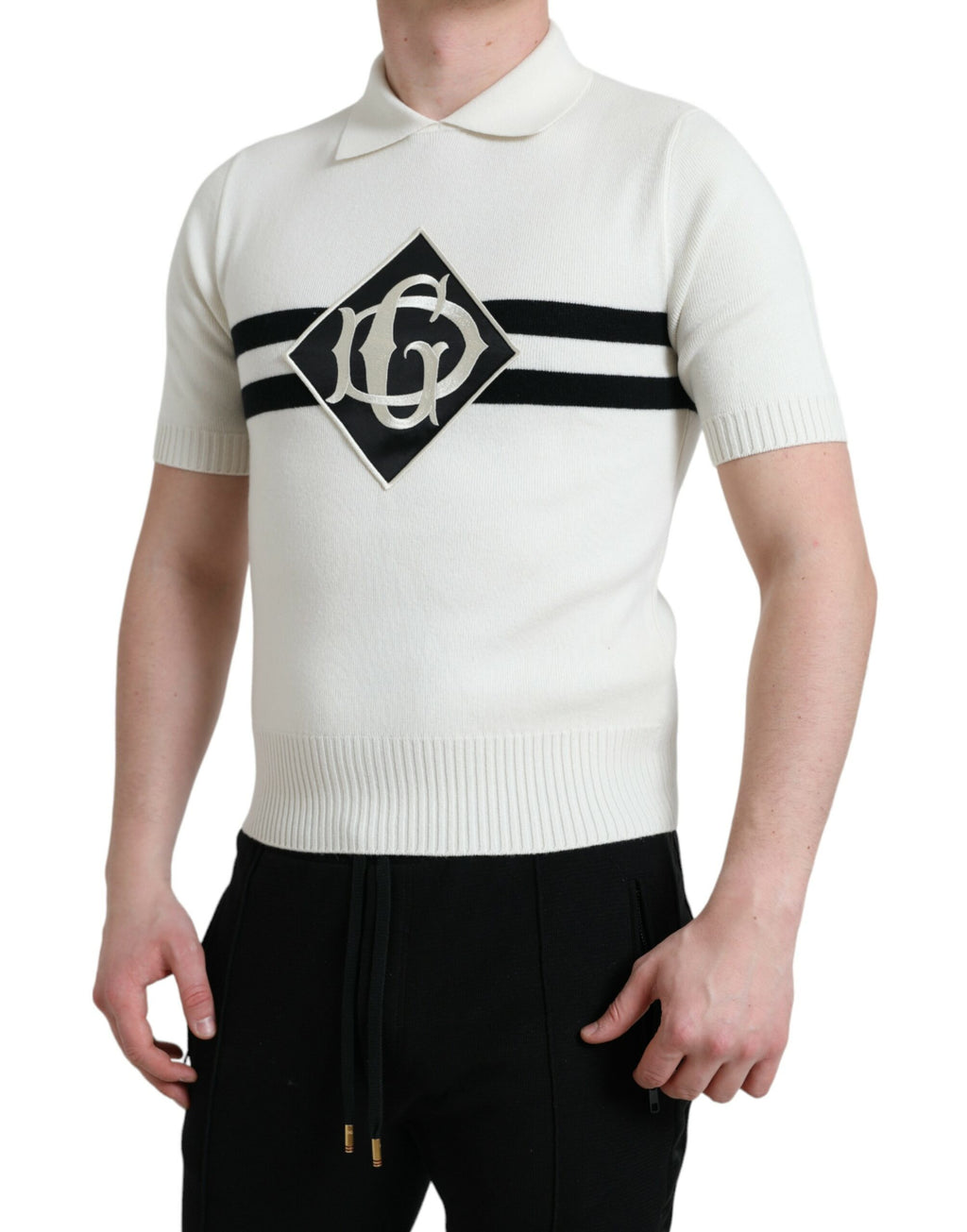 Dolce & Gabbana Weißes DG Logo Henley-Hemd mit Kragen T-Shirt