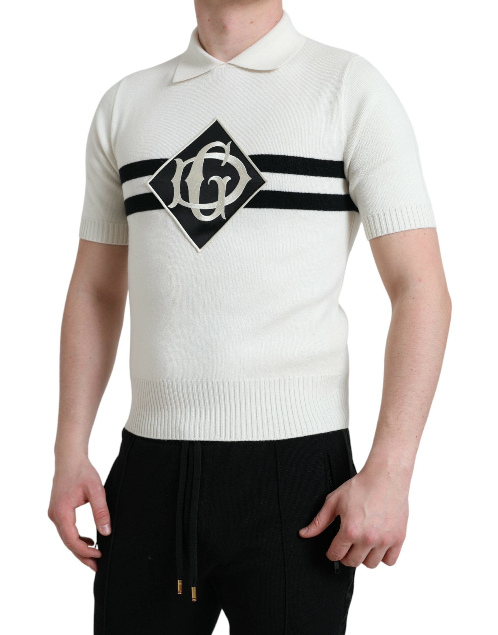 Dolce & Gabbana Weißes DG Logo Henley-Hemd mit Kragen T-Shirt