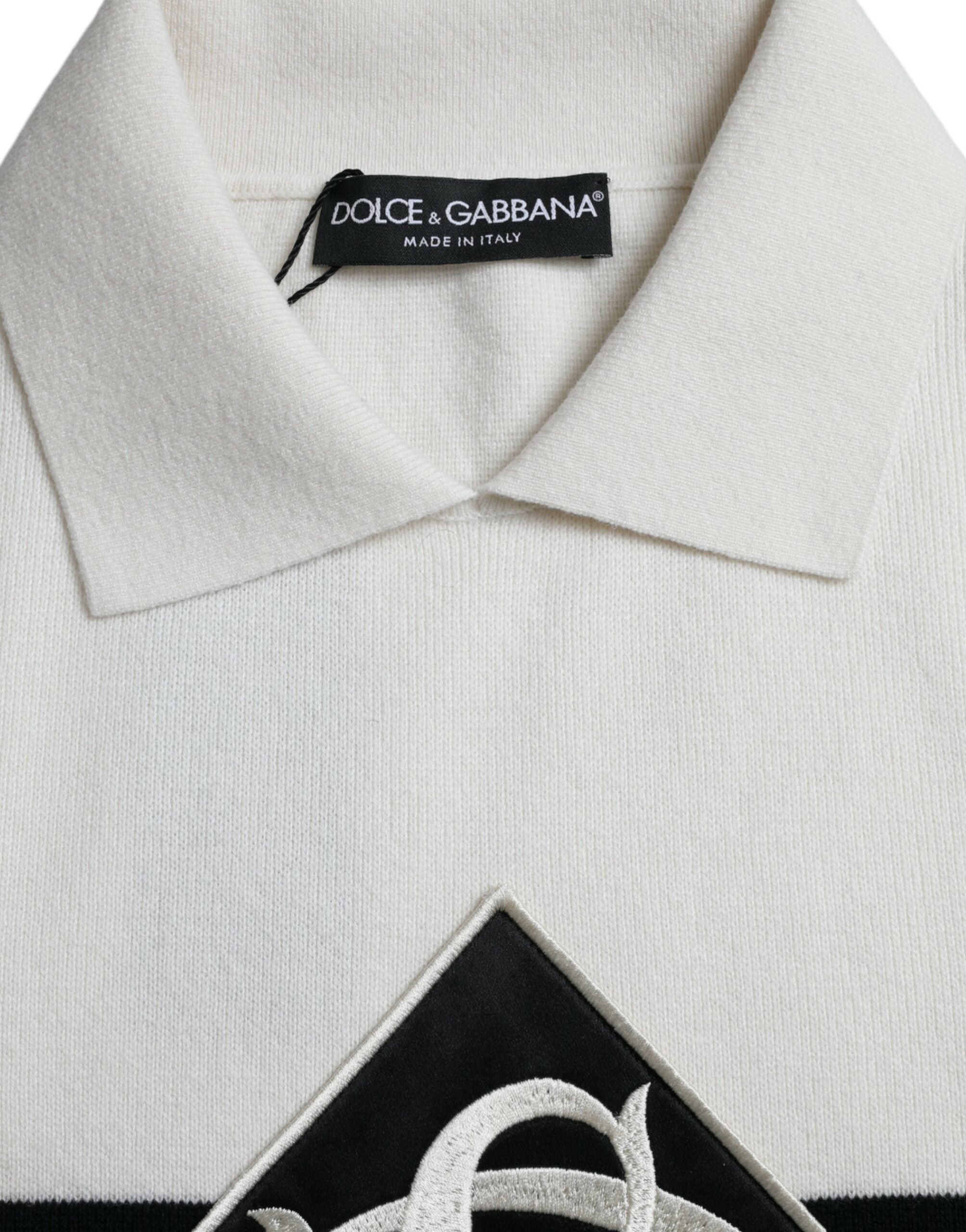 Dolce & Gabbana Weißes DG Logo Henley-Hemd mit Kragen T-Shirt
