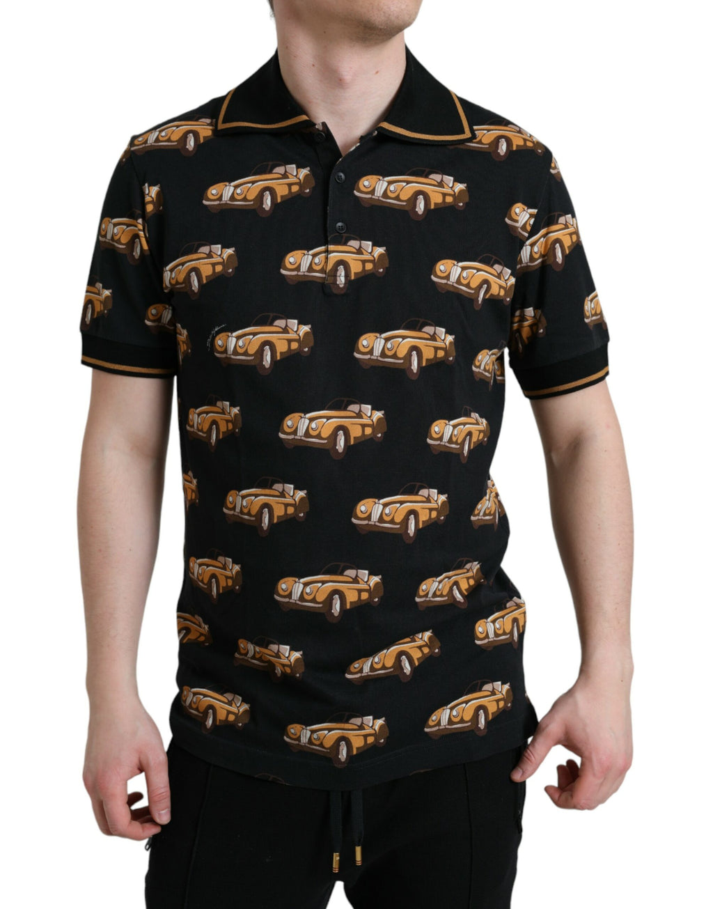 Dolce & Gabbana Schwarzes Kurzarm-Polo-T-Shirt mit Autodruck