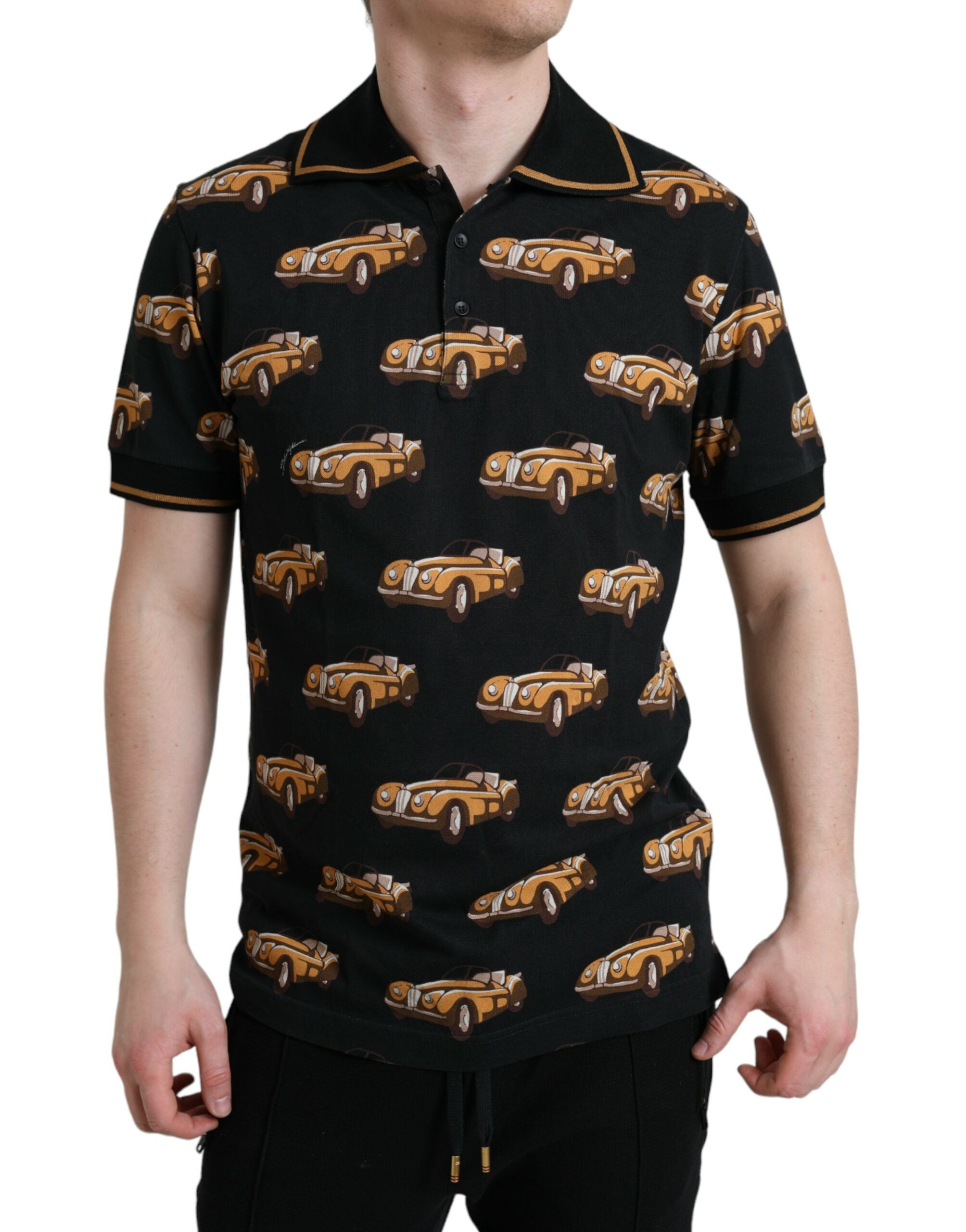 Dolce & Gabbana Schwarzes Kurzarm-Polo-T-Shirt mit Autodruck