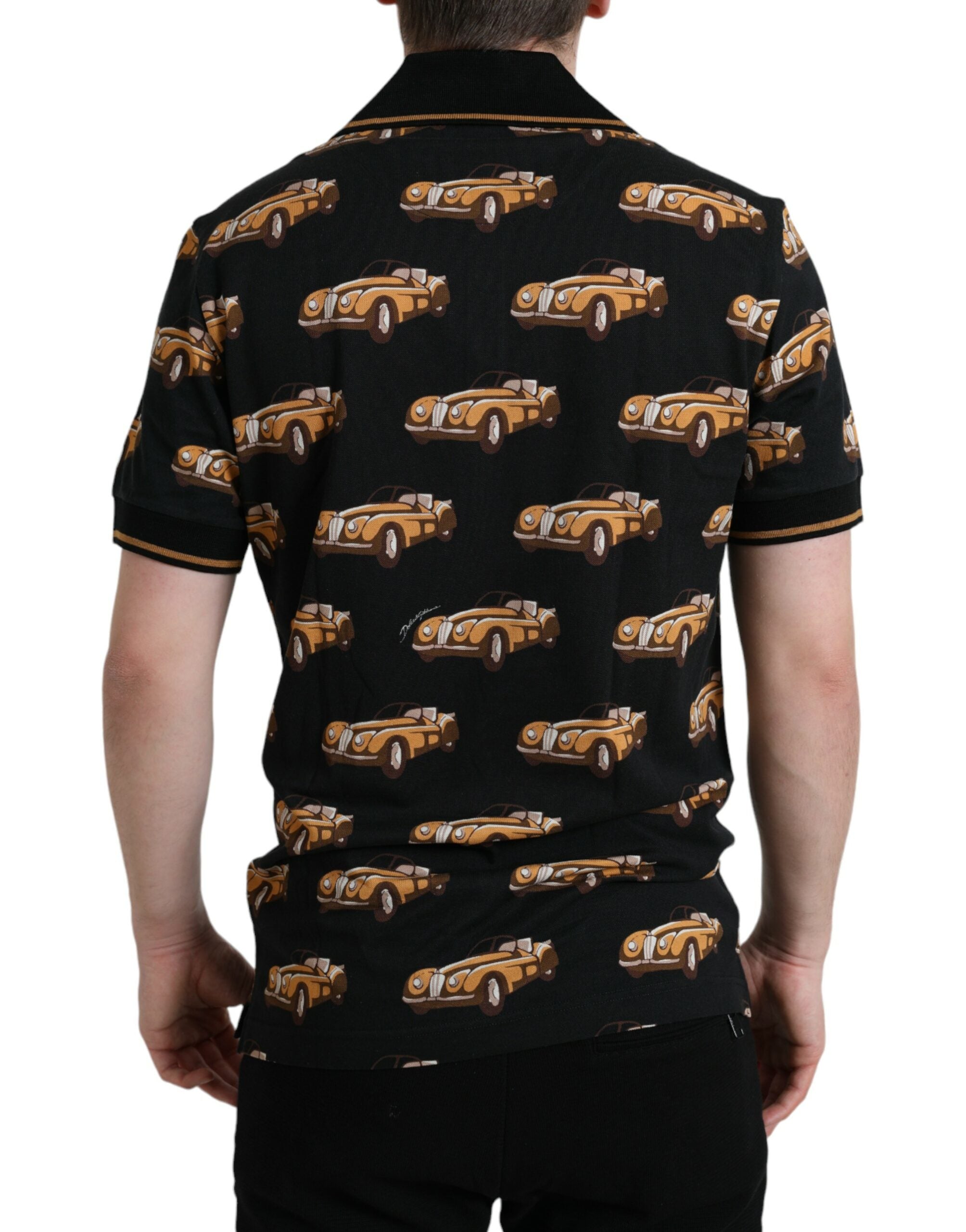 Dolce & Gabbana Schwarzes Kurzarm-Polo-T-Shirt mit Autodruck