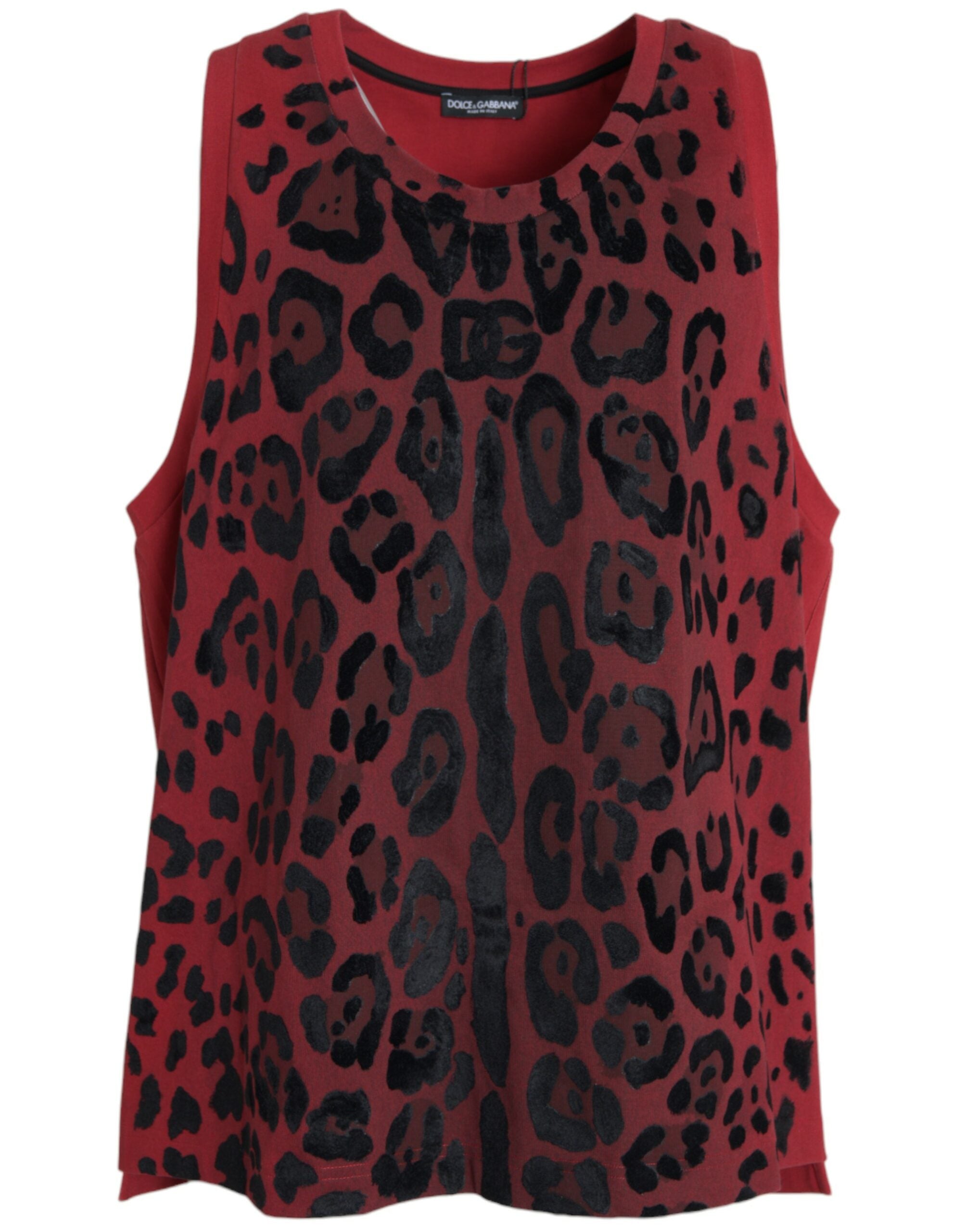 Dolce & Gabbana Rotes ärmelloses Tank-T-Shirt mit Leopardenmuster