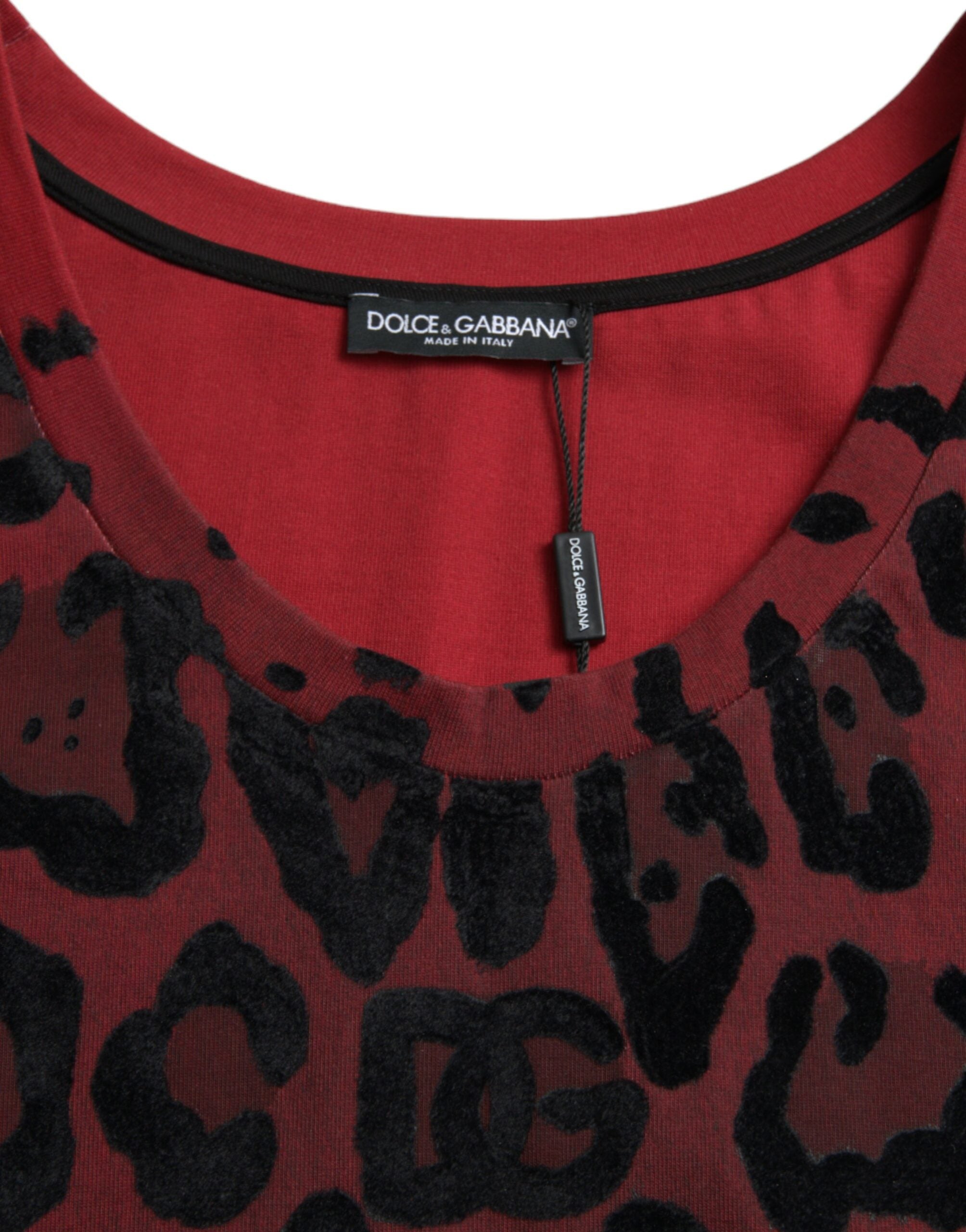 Dolce & Gabbana Rotes ärmelloses Tank-T-Shirt mit Leopardenmuster