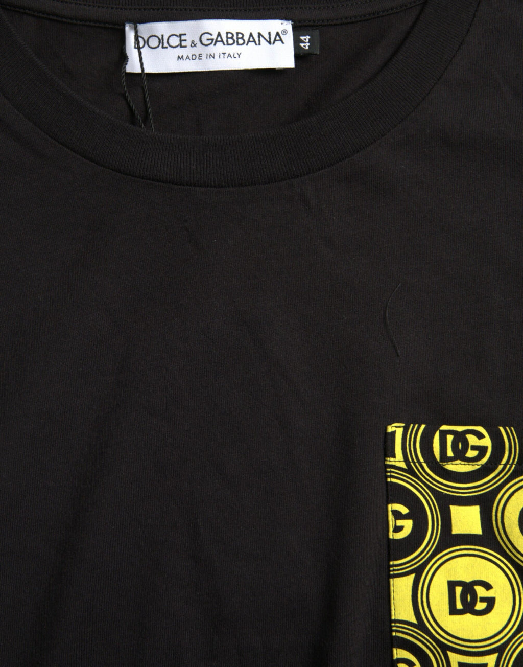 Dolce & Gabbana Schwarzes T-Shirt mit bedruckter Tasche aus Baumwolle mit Rundhalsausschnitt