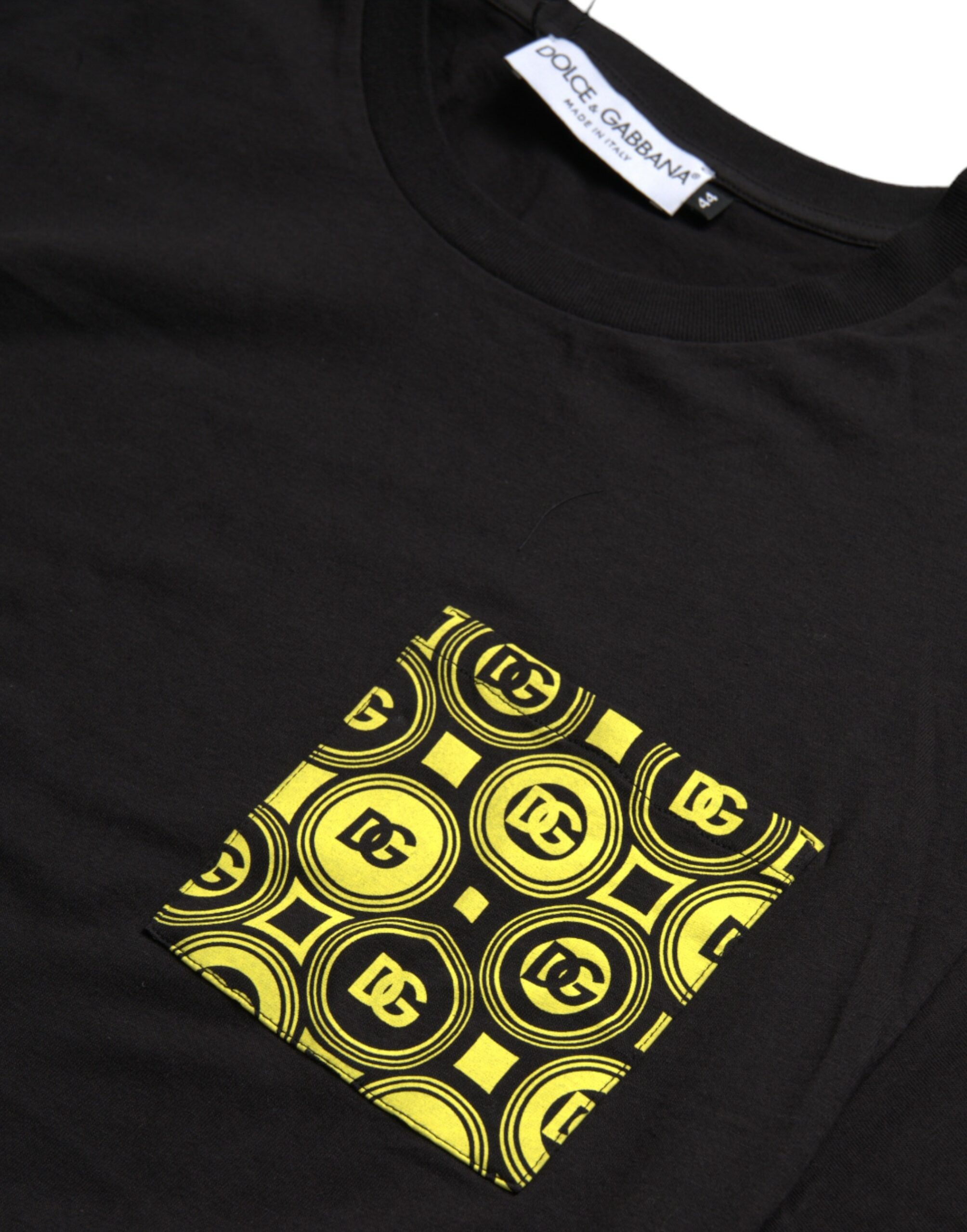 Dolce & Gabbana Schwarzes T-Shirt mit bedruckter Tasche aus Baumwolle mit Rundhalsausschnitt