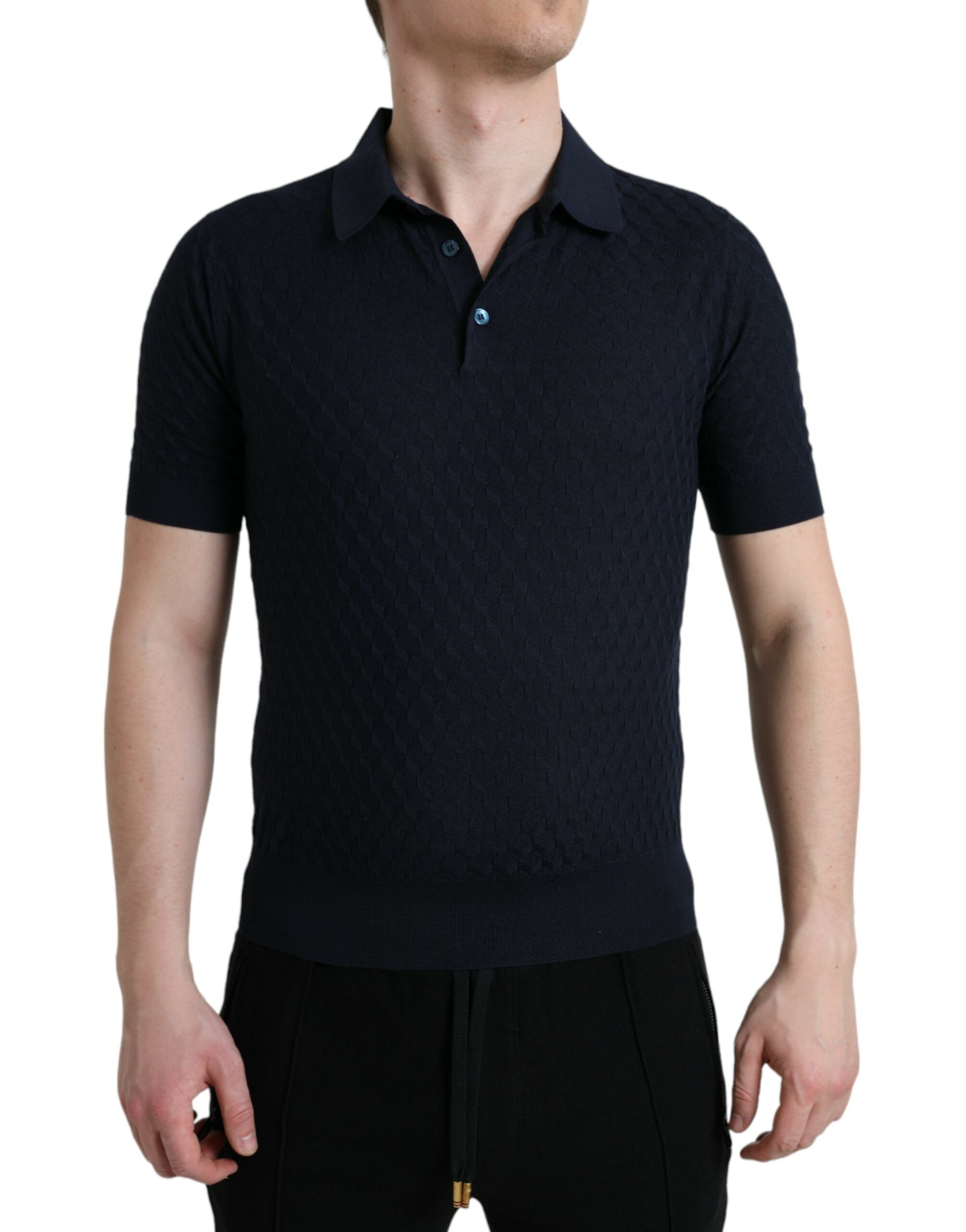 Dolce & Gabbana Dunkelblaues Polo-T-Shirt mit Kragen und kurzen Ärmeln
