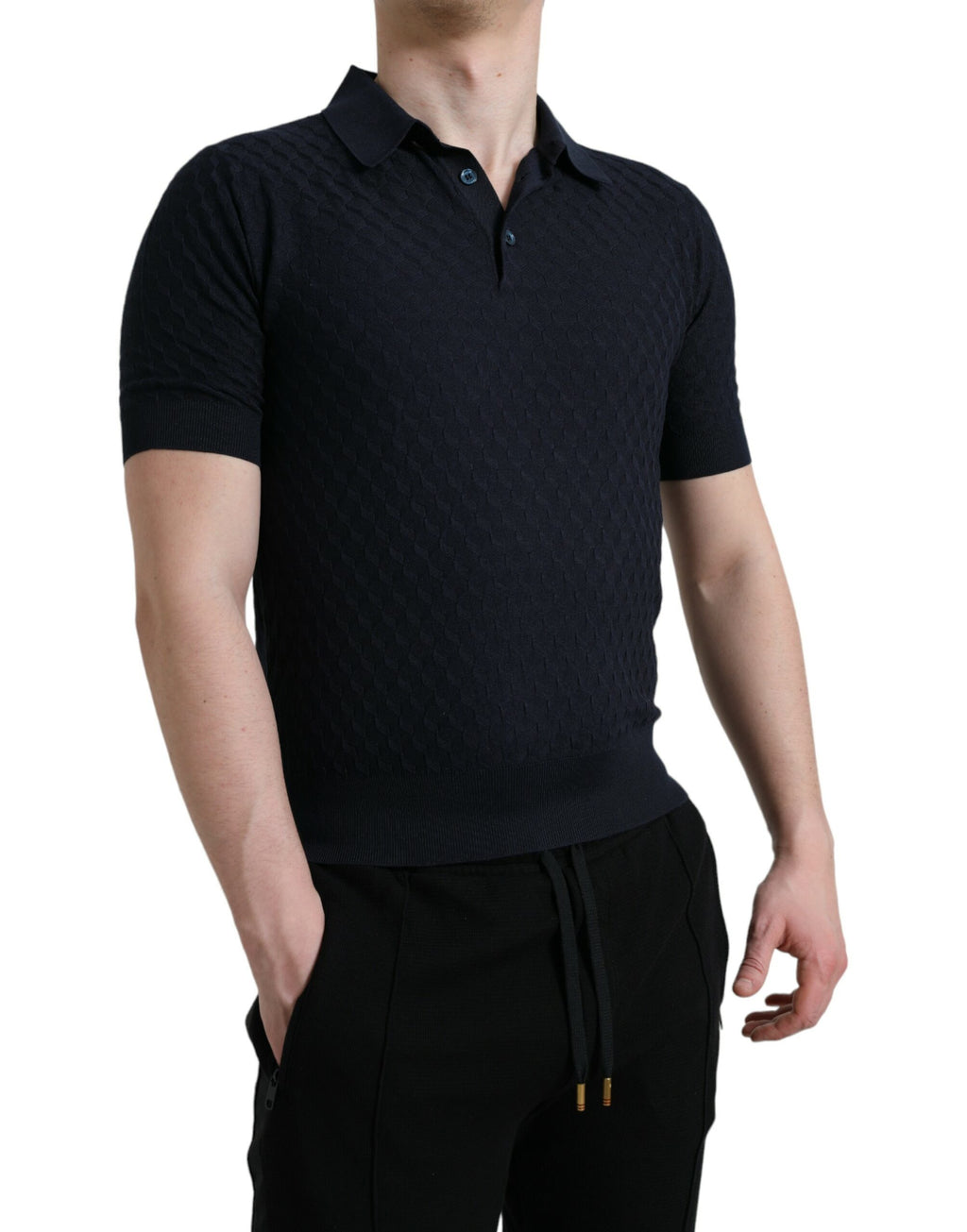 Dolce & Gabbana Dunkelblaues Polo-T-Shirt mit Kragen und kurzen Ärmeln
