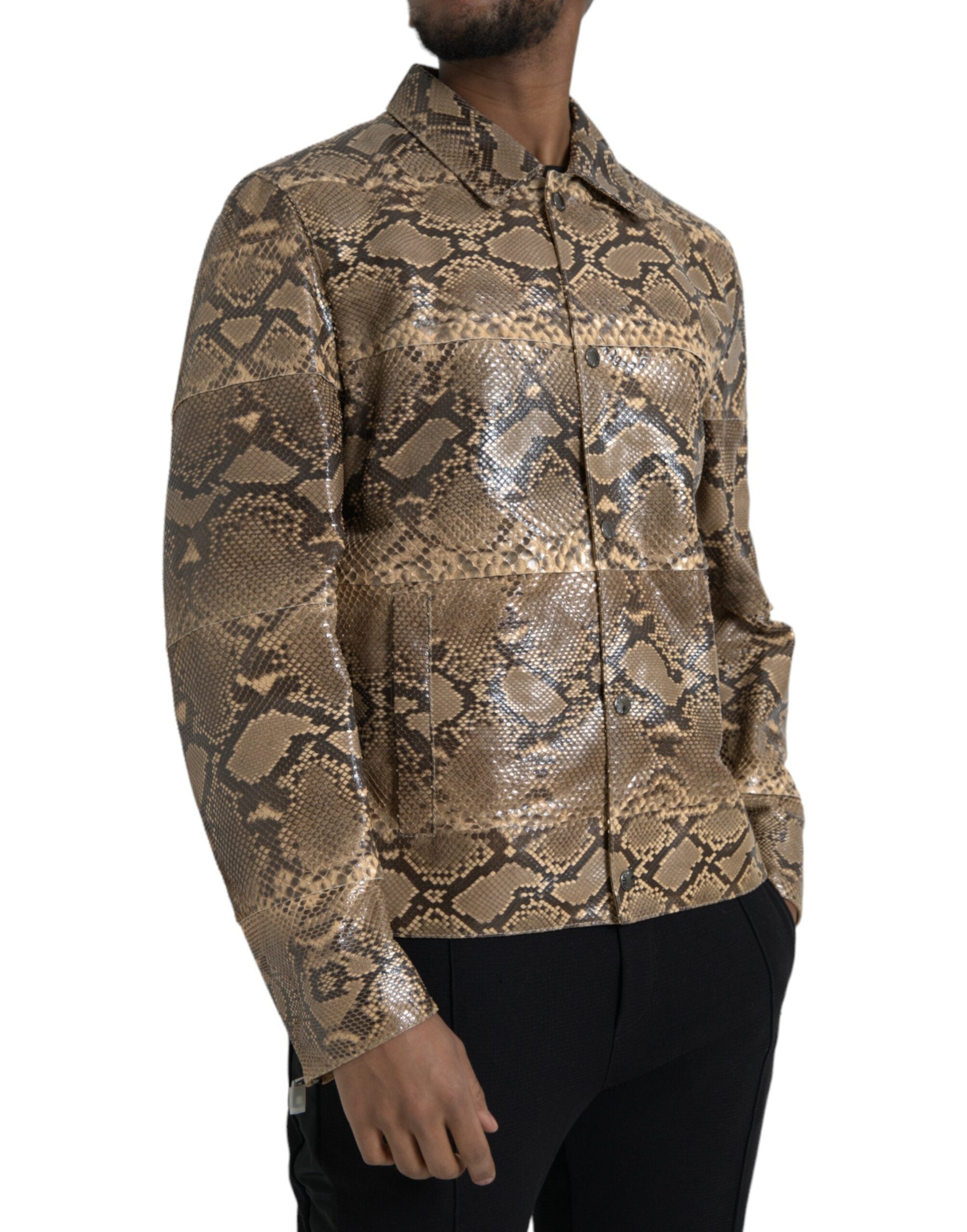 Dolce & Gabbana Beige Exotische Biker-Blouson-Jacke aus Leder