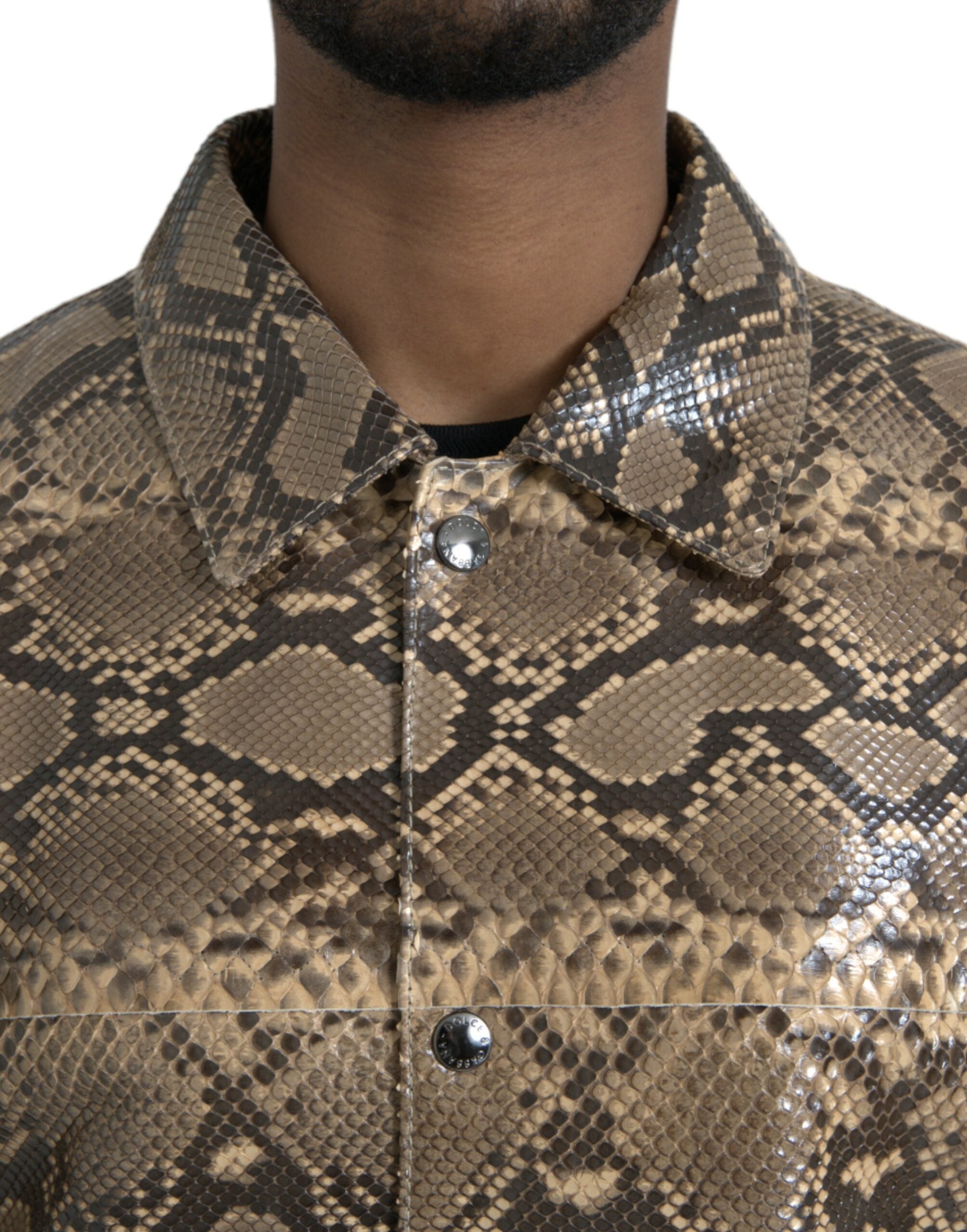 Dolce & Gabbana Beige Exotische Biker-Blouson-Jacke aus Leder