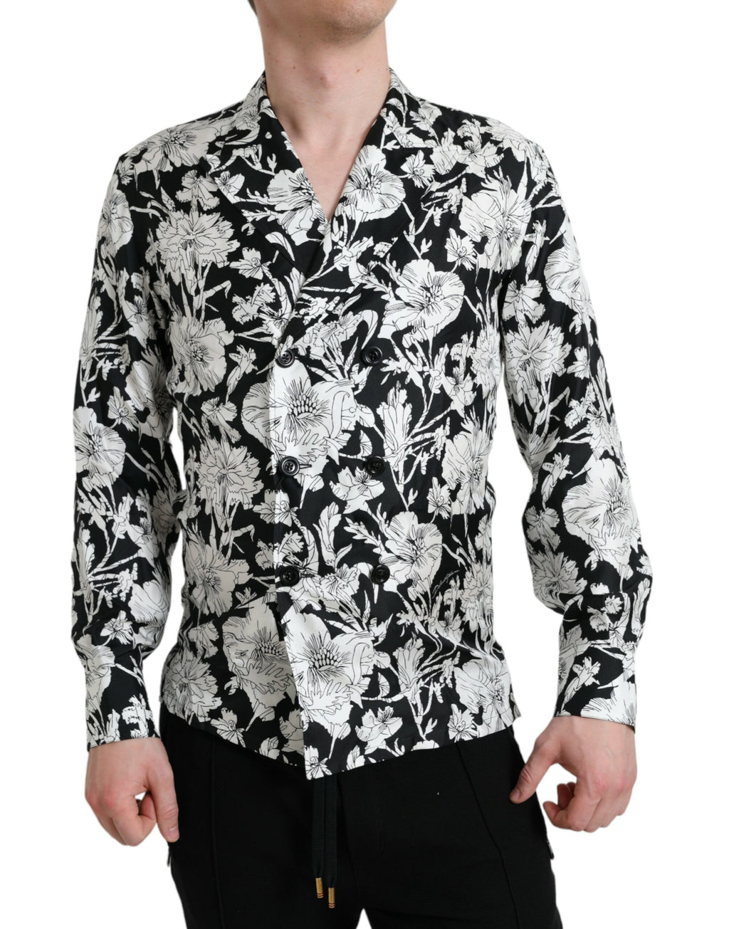 Dolce & Gabbana Schwarz Weiß Floral Button Down Casual Hemd