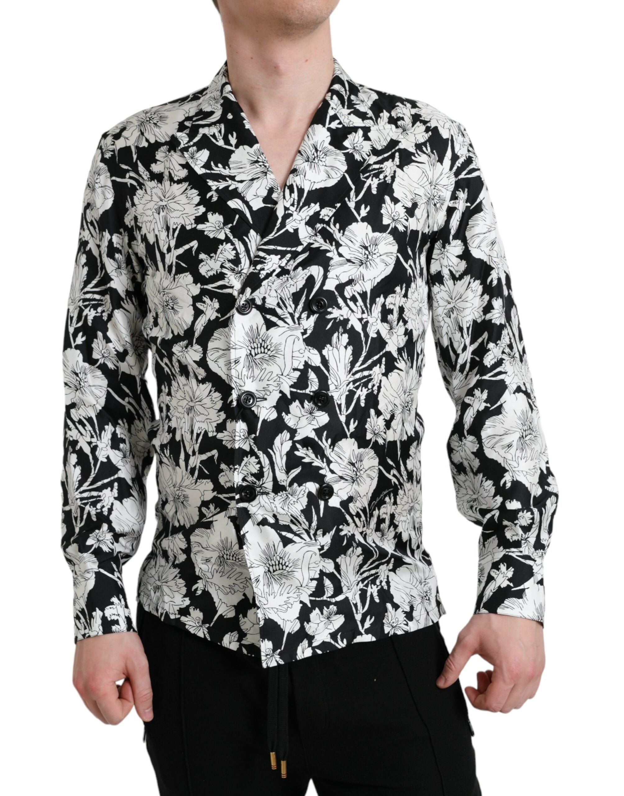 Dolce & Gabbana Schwarz Weiß Floral Button Down Casual Hemd