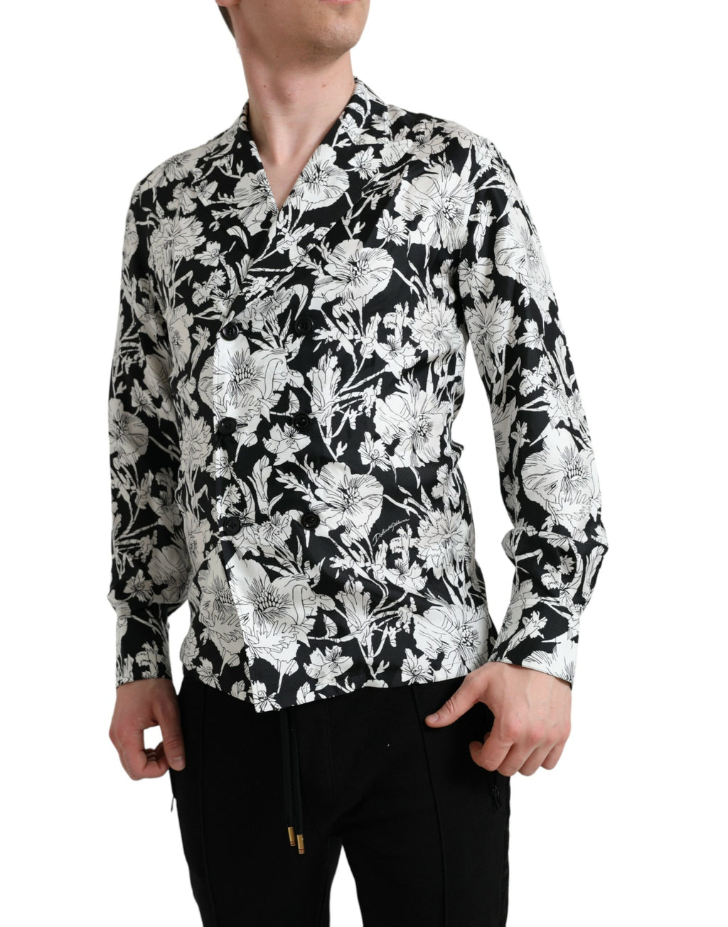 Dolce & Gabbana Schwarz Weiß Floral Button Down Casual Hemd
