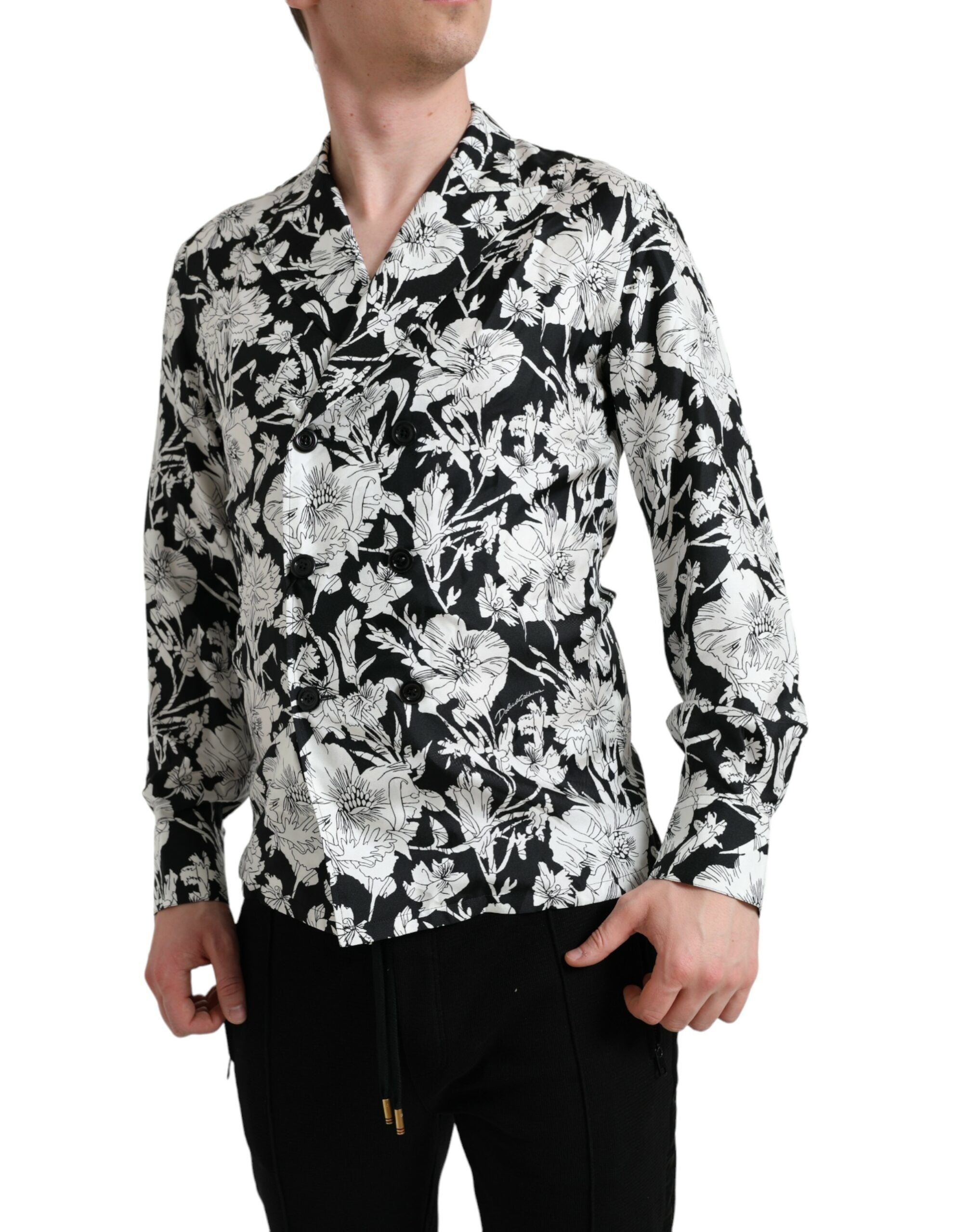 Dolce & Gabbana Schwarz Weiß Floral Button Down Casual Hemd