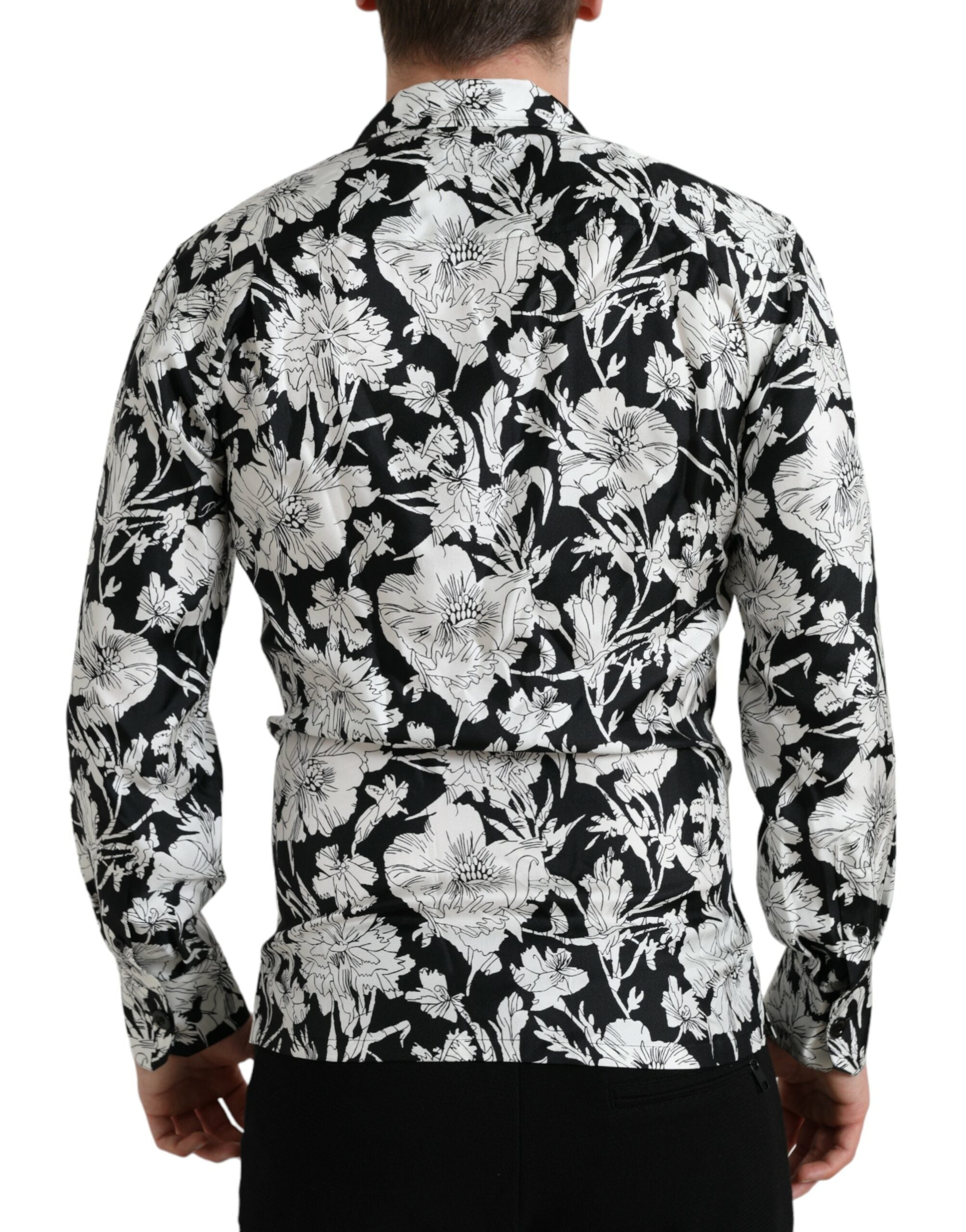 Dolce & Gabbana Schwarz Weiß Floral Button Down Casual Hemd