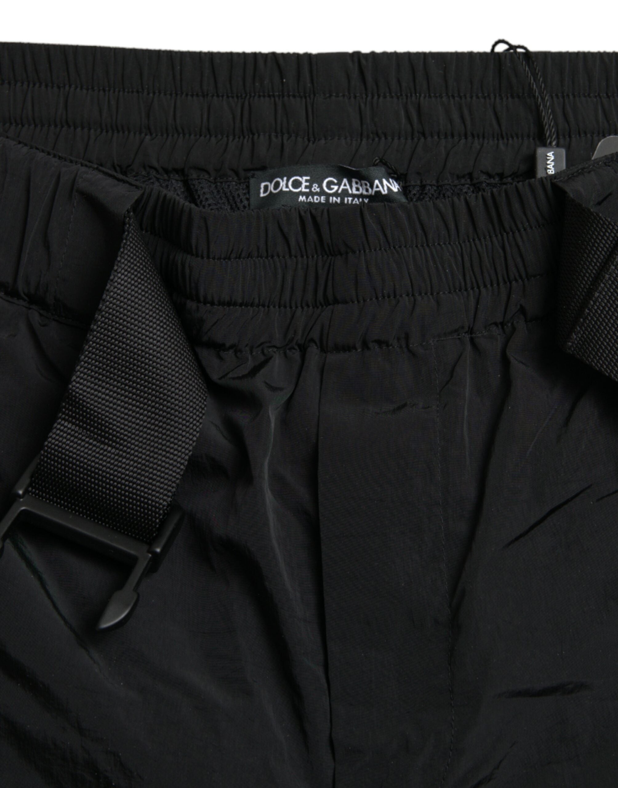 Dolce & Gabbana Schwarz-Rot Leopard Print Nylon Jogger Hose