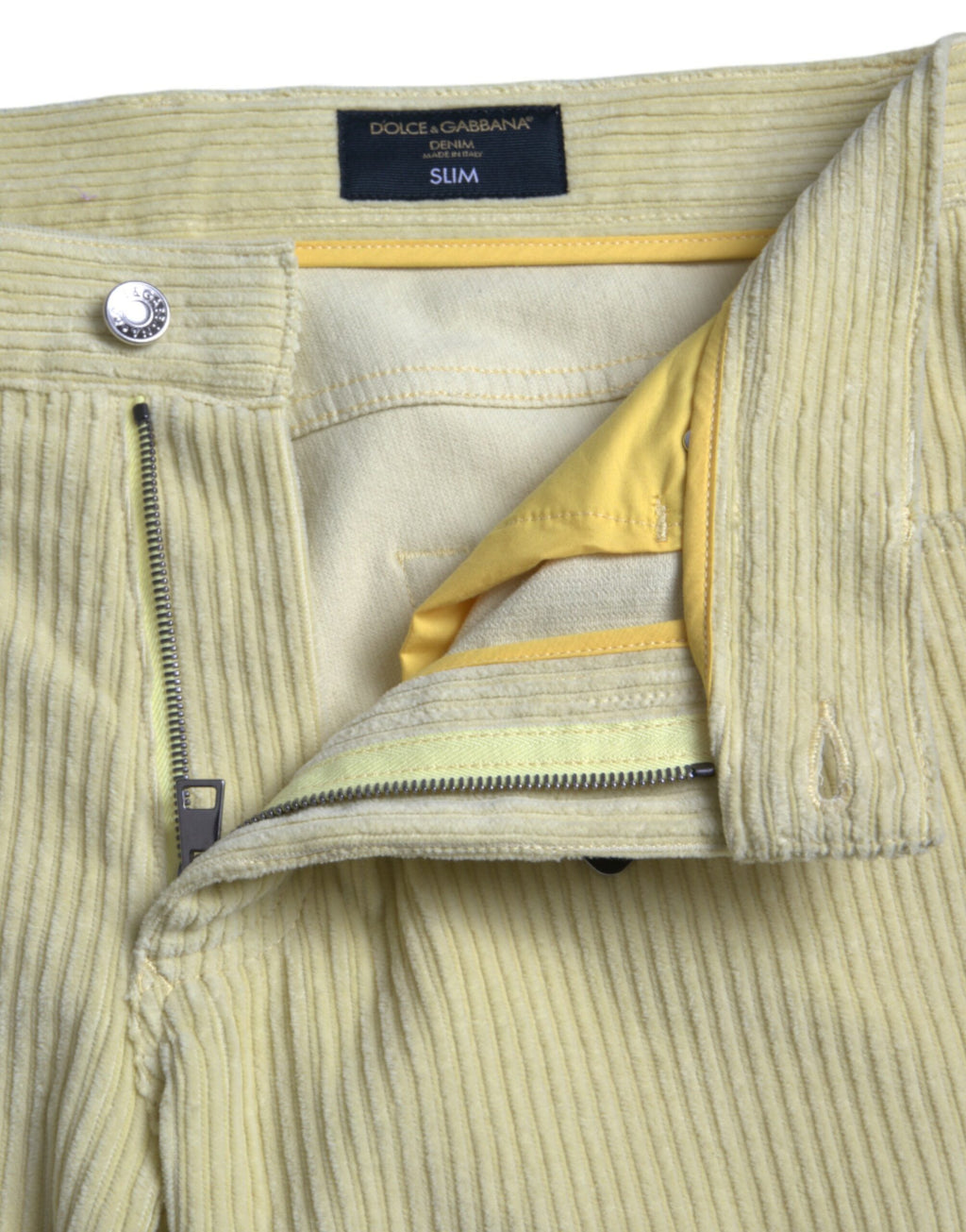 Dolce & Gabbana Gelbe Cord-Logo-Plakette Skinny Denim Jeans