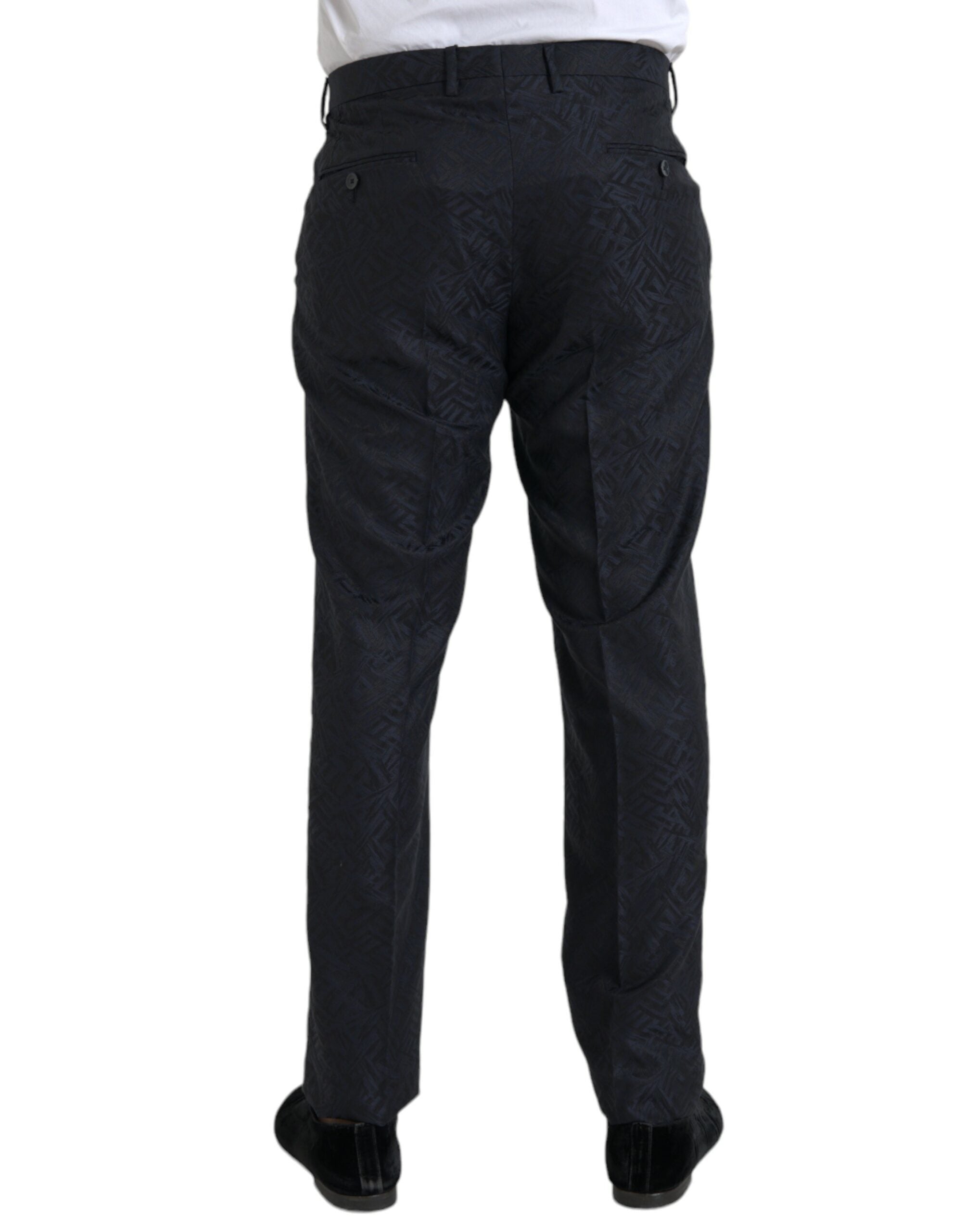Dolce & Gabbana Blaue Brokat Wolle Skinny Herren Anzughose
