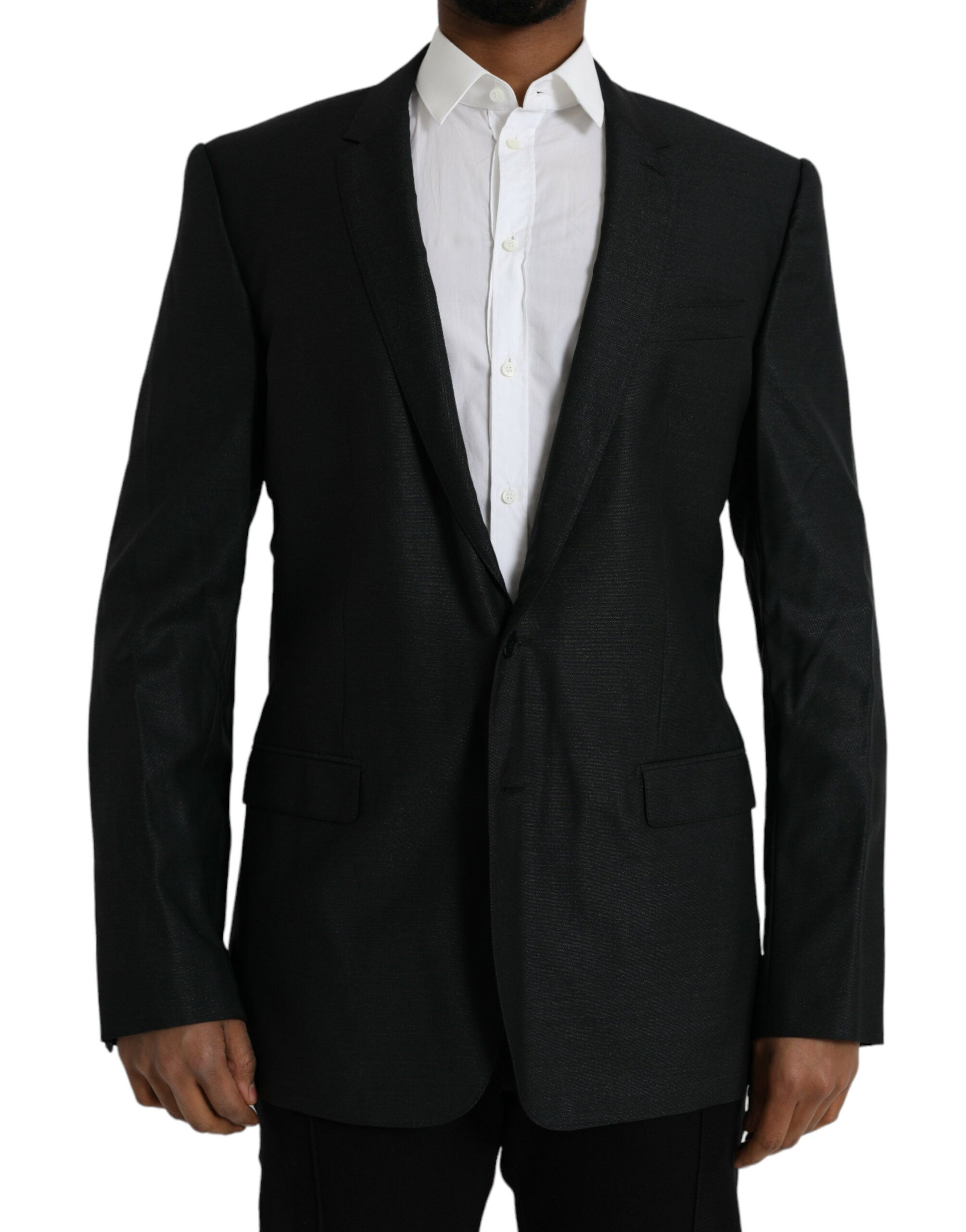 Dolce & Gabbana Schwarzer Wollmantel einreihig mit Kerbe Blazer