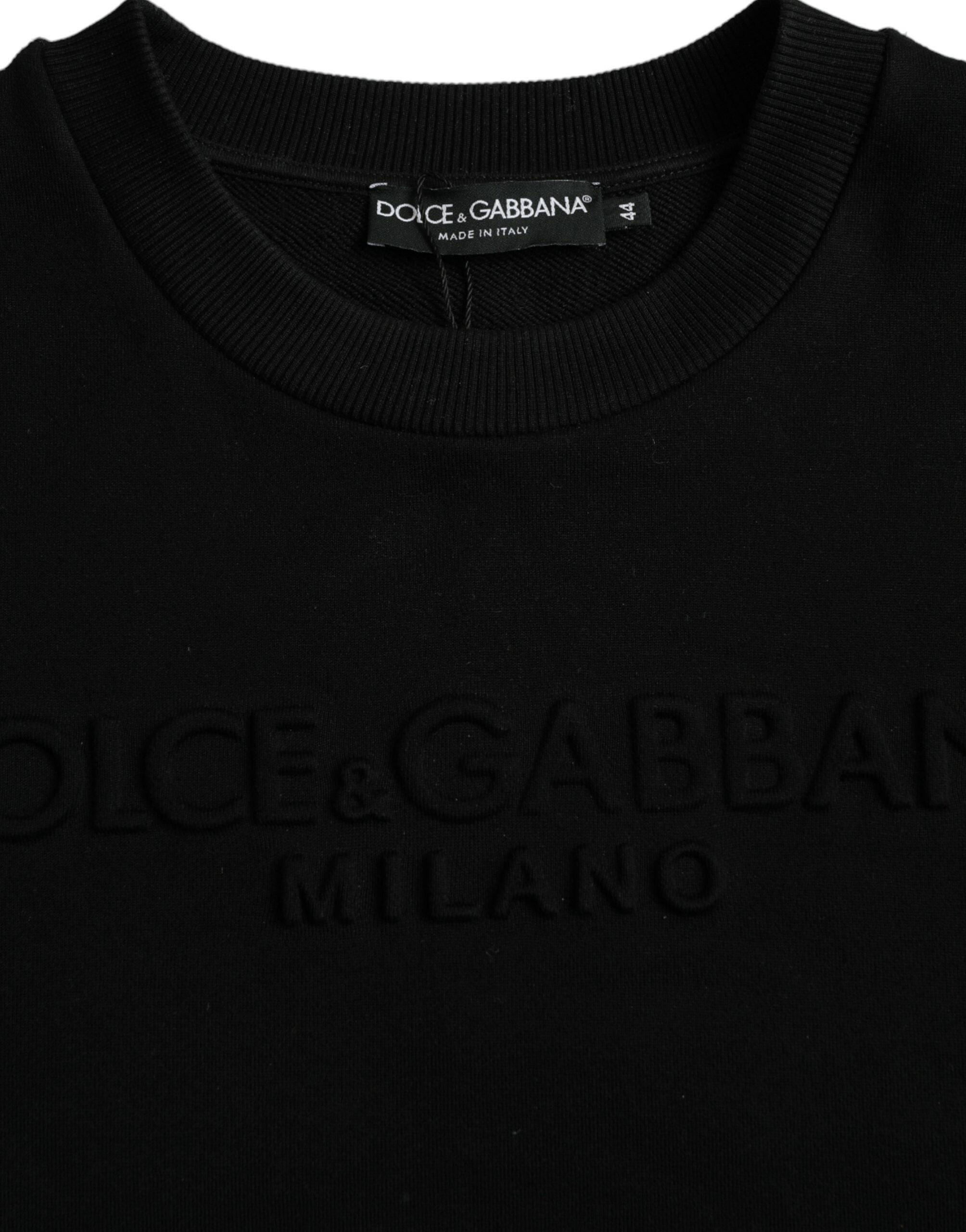 Dolce & Gabbana Schwarzes Baumwoll-Sweatshirt mit langen Ärmeln Pullover