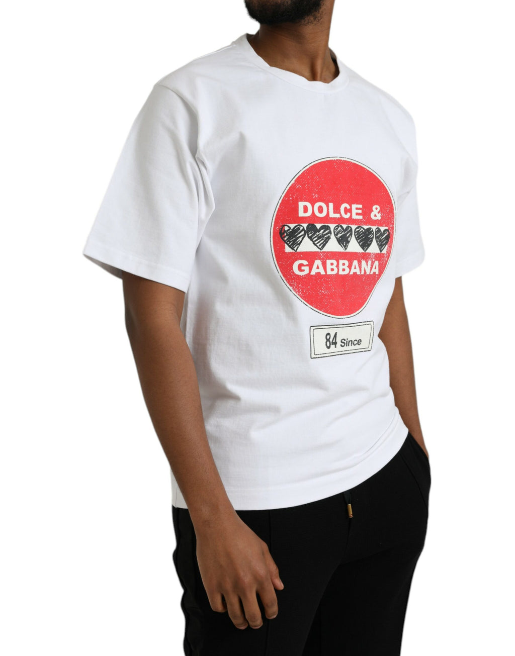 Dolce & Gabbana Weißes Amor Heart Baumwoll-Crewneck-T-Shirt mit kurzen Ärmeln