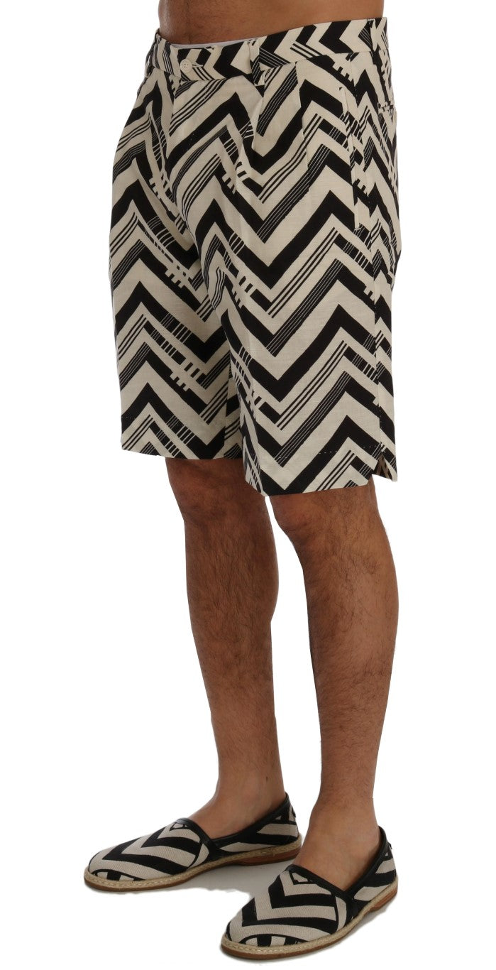 Dolce & Gabbana Weiß-schwarz gestreifte Baumwoll-Leinen-Shorts