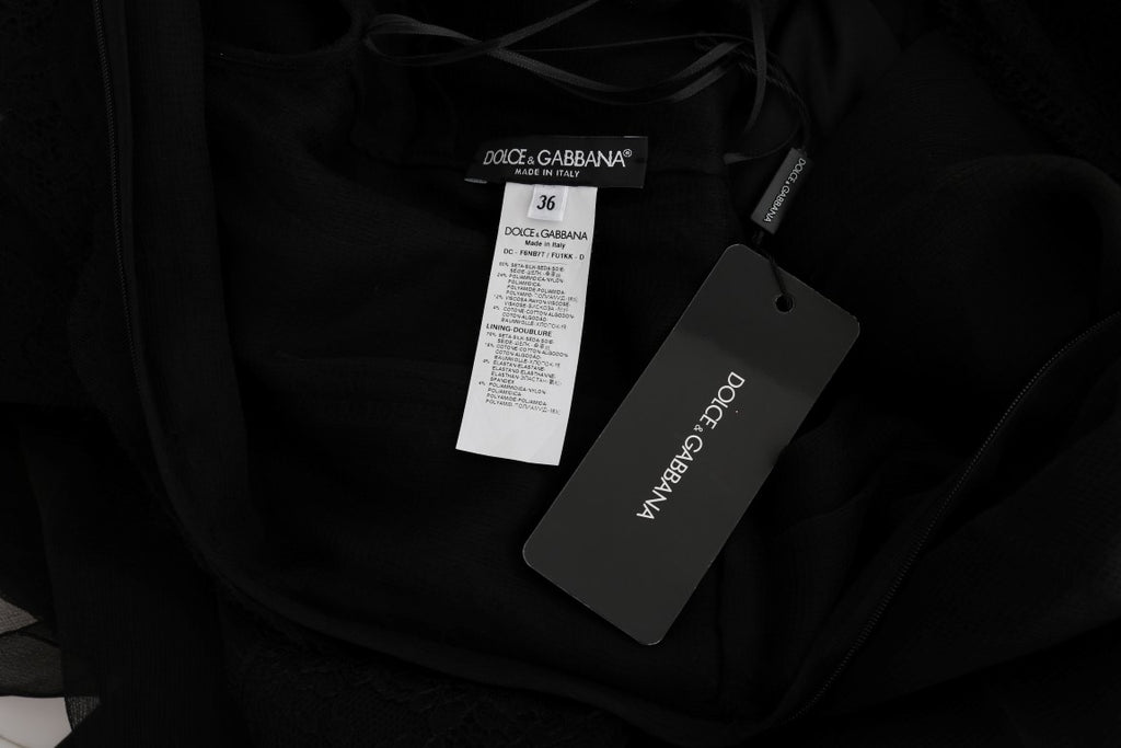 Dolce & Gabbana Schwarzes geblümtes Spitzen-Sektenkleid aus Seide