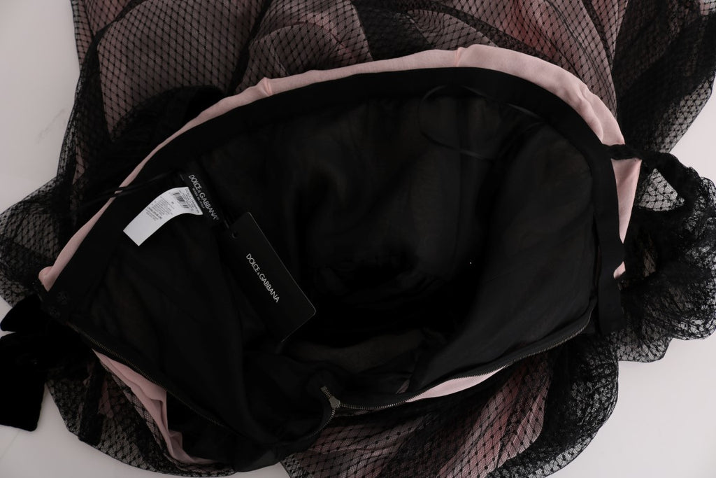 Dolce & Gabbana Langes schwarz-rosa Seiden-Shiftkleid