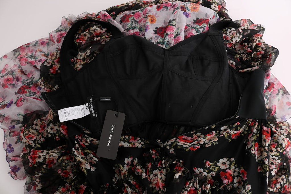 Dolce & Gabbana Multicolor Seiden Stretch Floral Shift Langes Kleid