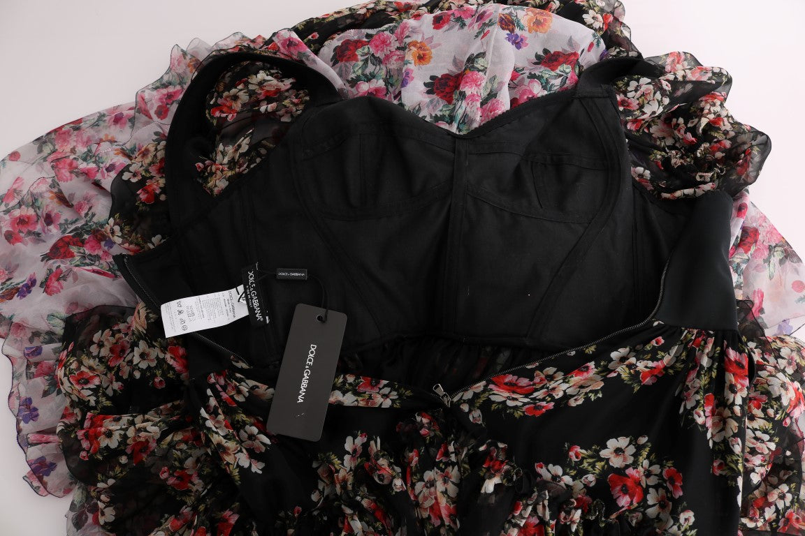 Dolce & Gabbana Multicolor Seiden Stretch Floral Shift Langes Kleid