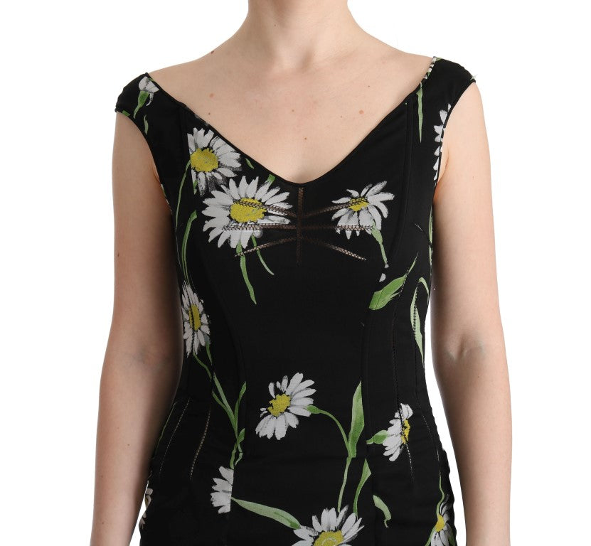 Dolce & Gabbana Sonnenblume Seidenstretch-Etuikleid