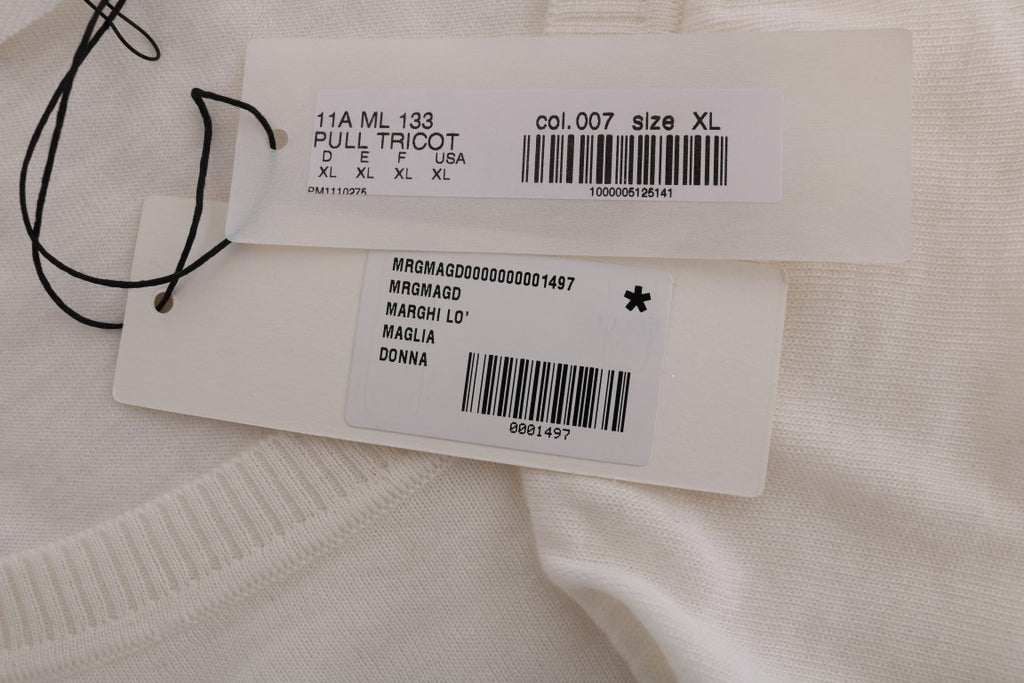 MARGHI LO' Weißes Oberteil aus 100% Lana-Wolle Bluse T-shirt