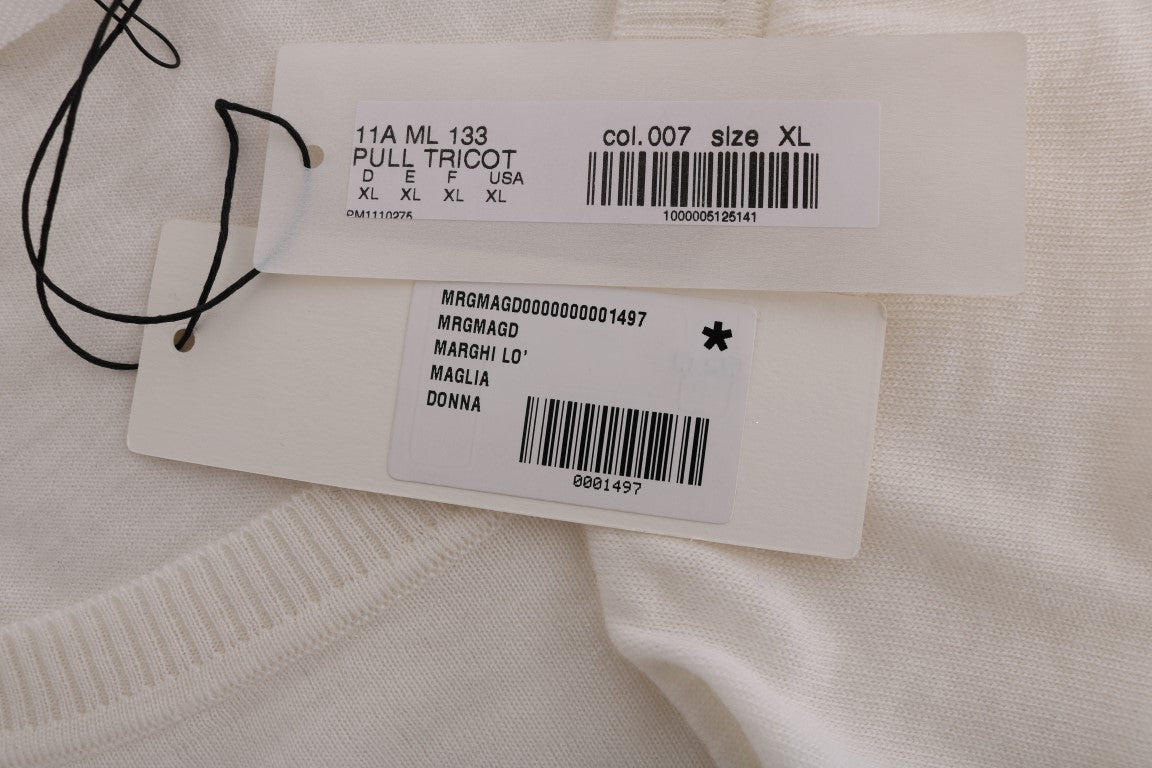 MARGHI LO' Weißes Oberteil aus 100% Lana-Wolle Bluse T-shirt