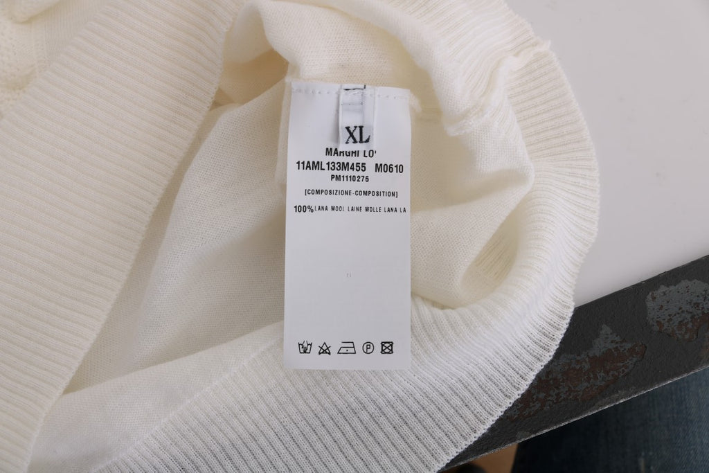 MARGHI LO' Weißes Oberteil aus 100% Lana-Wolle Bluse T-shirt