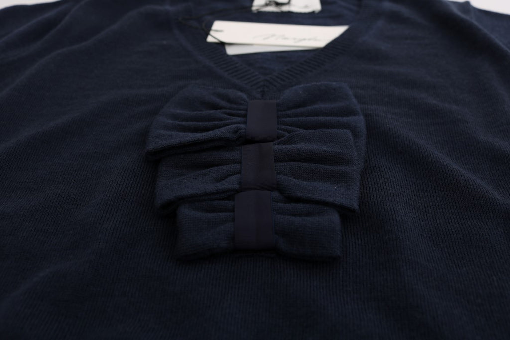 MARGHI LO' Blaues Blusenoberteil aus 100% Lana-Wolle