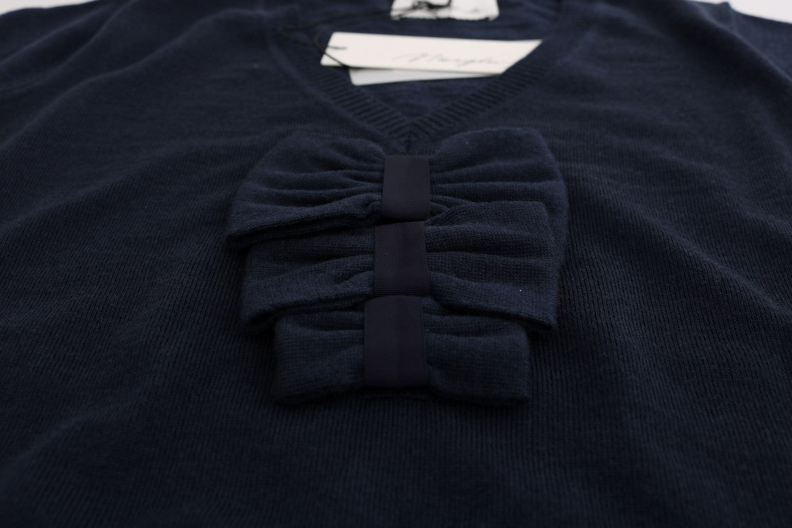 MARGHI LO' Blaues Blusenoberteil aus 100% Lana-Wolle