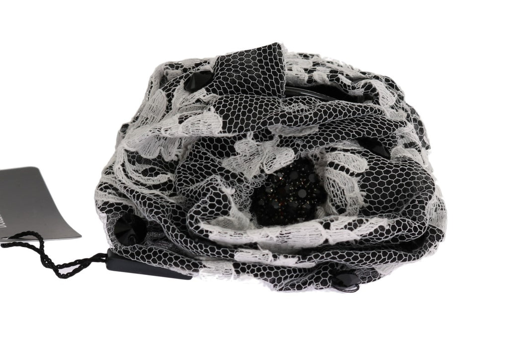 Dolce & Gabbana Schwarz Weiß Floral Spitze Kristall Haarspange