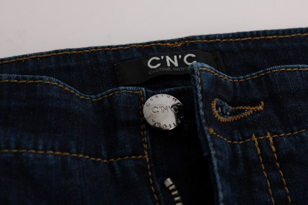 Costume National Blaue Bootcut-Schlagjeans aus Baumwolle