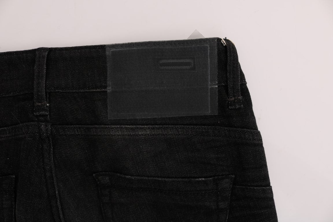 Acht Schwarze Denim-Baumwollhosen Slim Fit Jeans