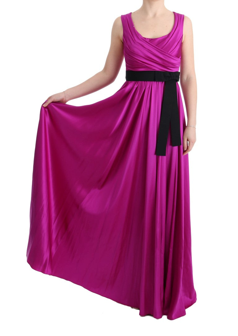 Dolce & Gabbana Langes rosa Seiden-Stretch-Shiftkleid