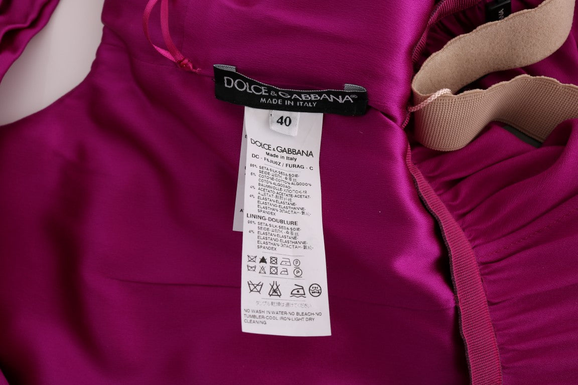 Dolce & Gabbana Langes rosa Seiden-Stretch-Shiftkleid