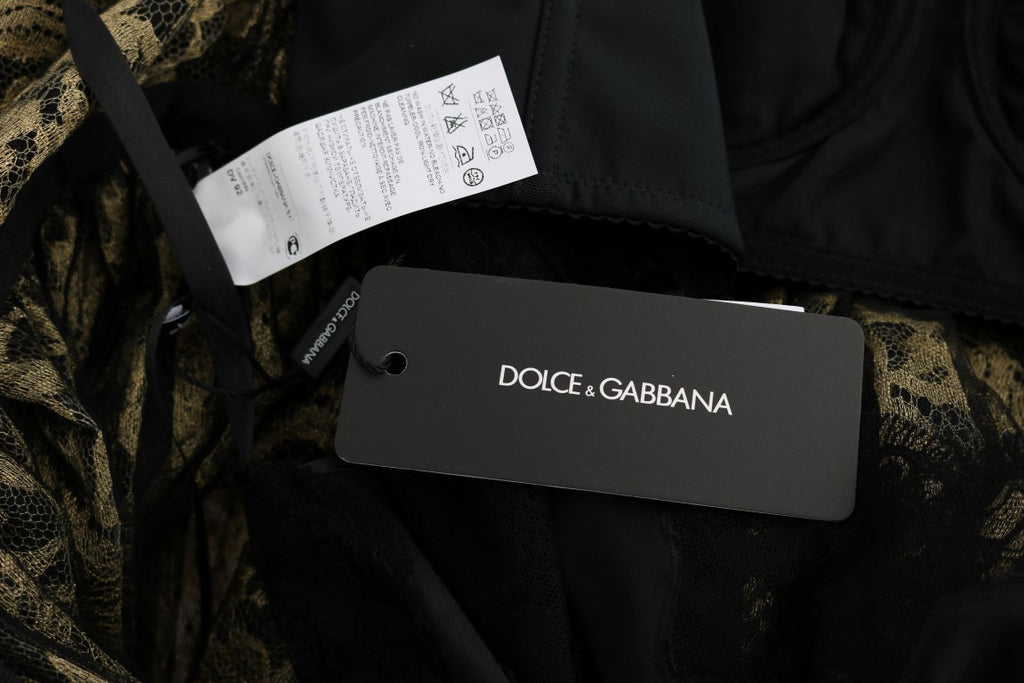 Dolce & Gabbana Schwarz-Gelbes Kristall-Spitzen-Shiftkleid