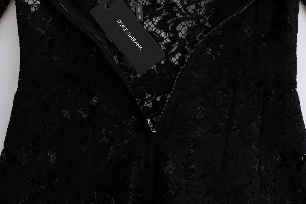 Dolce & Gabbana Schwarzes Kleid aus geblümter Kamillenspitze Sicily
