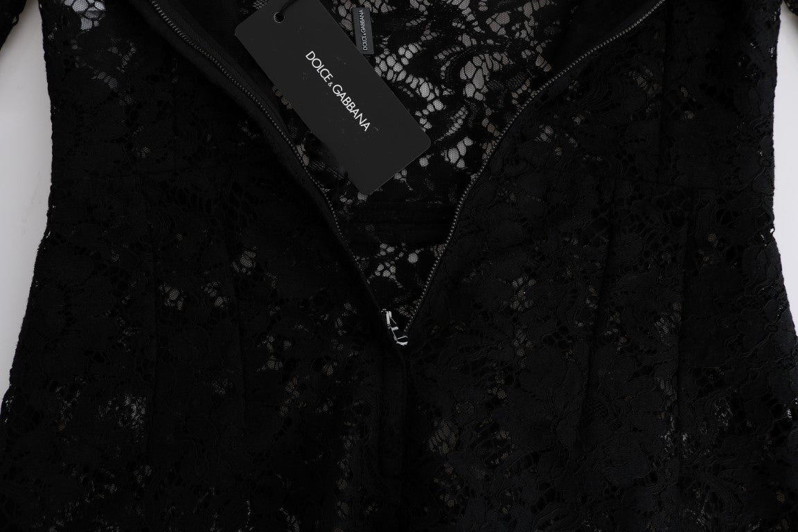 Dolce & Gabbana Schwarzes Kleid aus geblümter Kamillenspitze Sicily