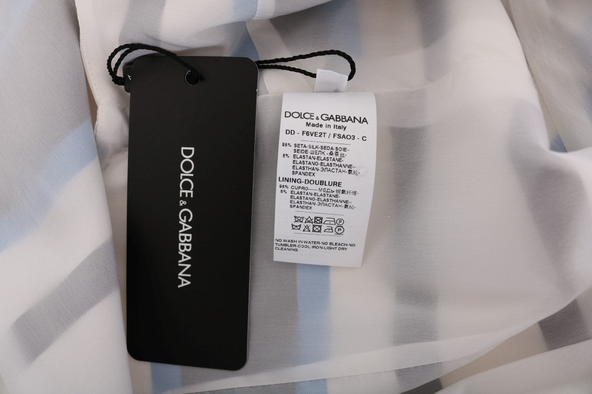 Dolce & Gabbana Blau-weiß gestreiftes Seiden-Stretch-Shiftkleid