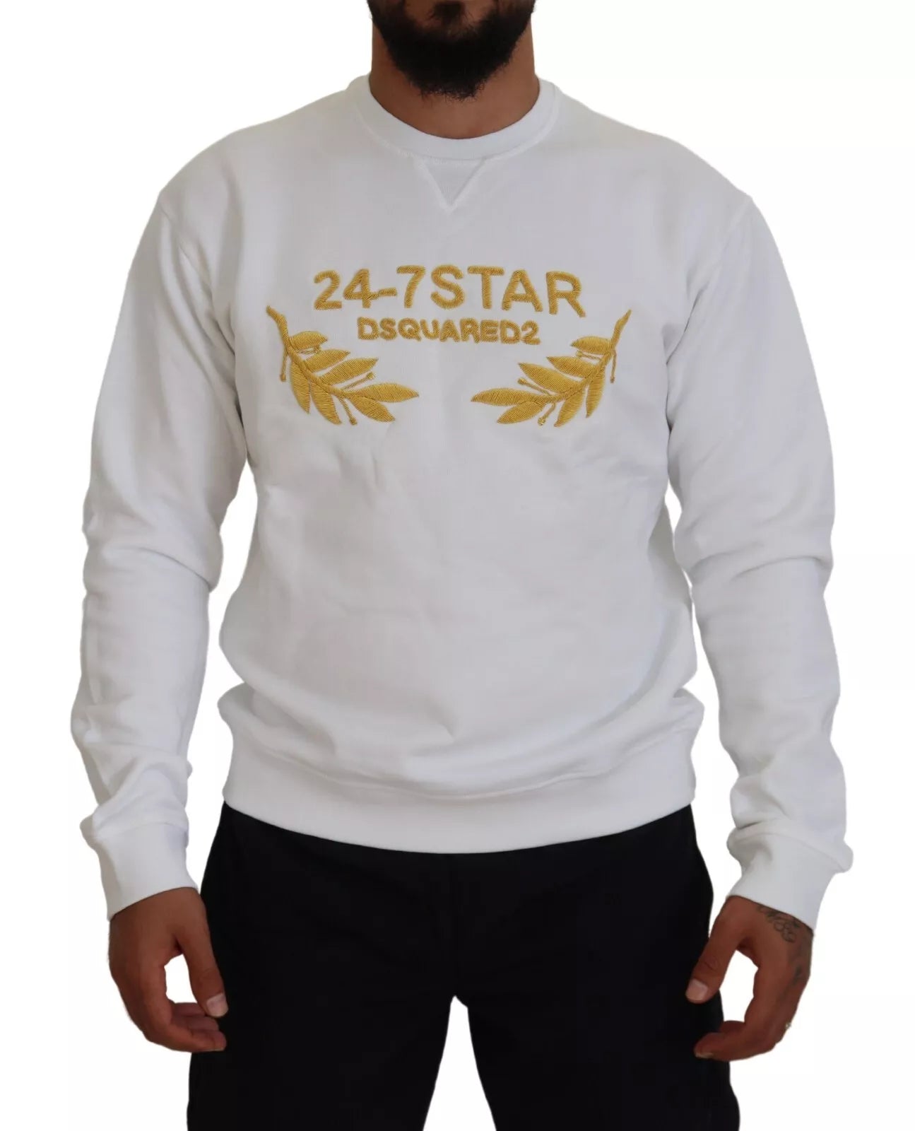 Dsquared² Weißes besticktes Sweatshirt mit Rundhalsausschnitt Pullover